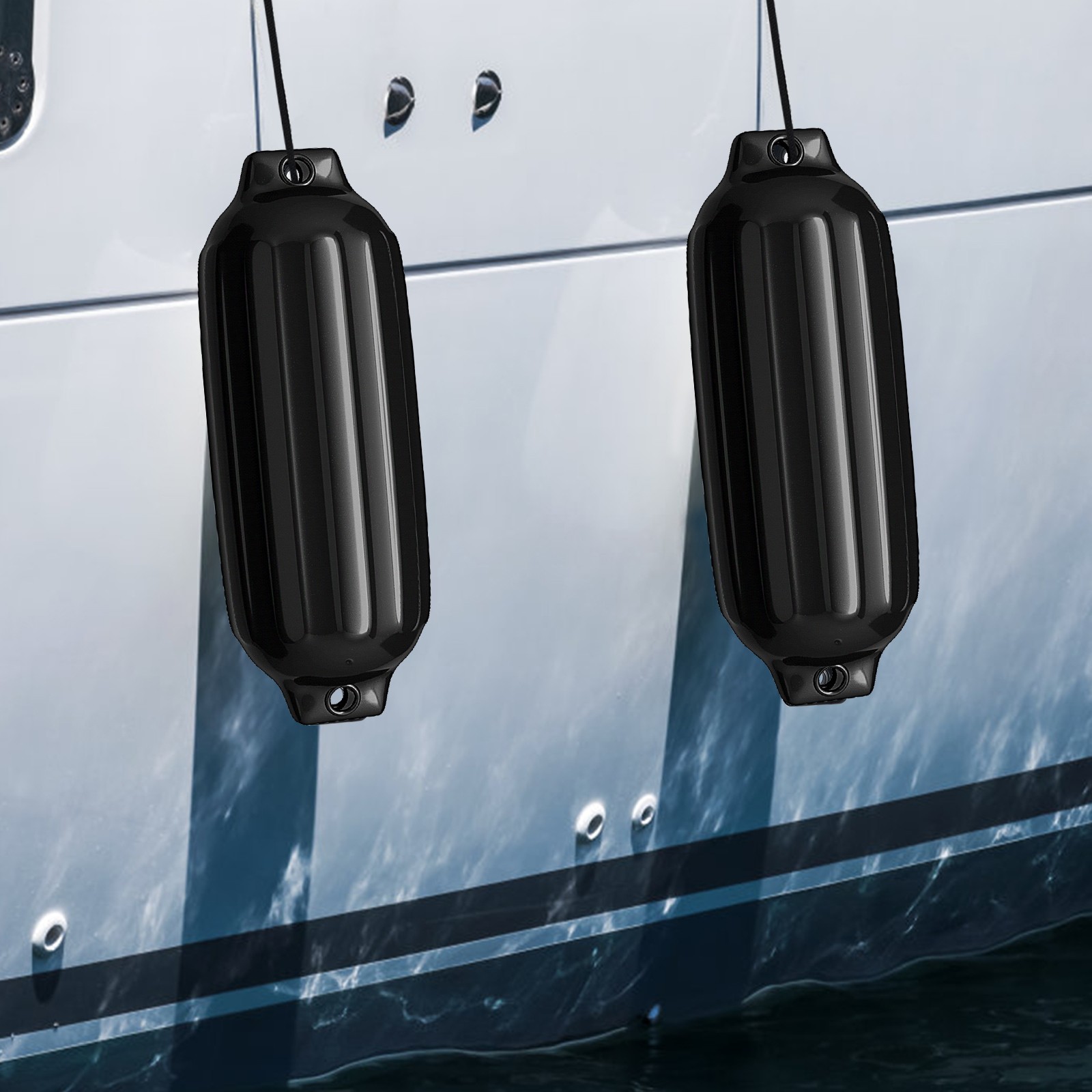 4 PCs 23″ Boat Fenders Hand Inflatable Marine Bumper Shield Protection Black