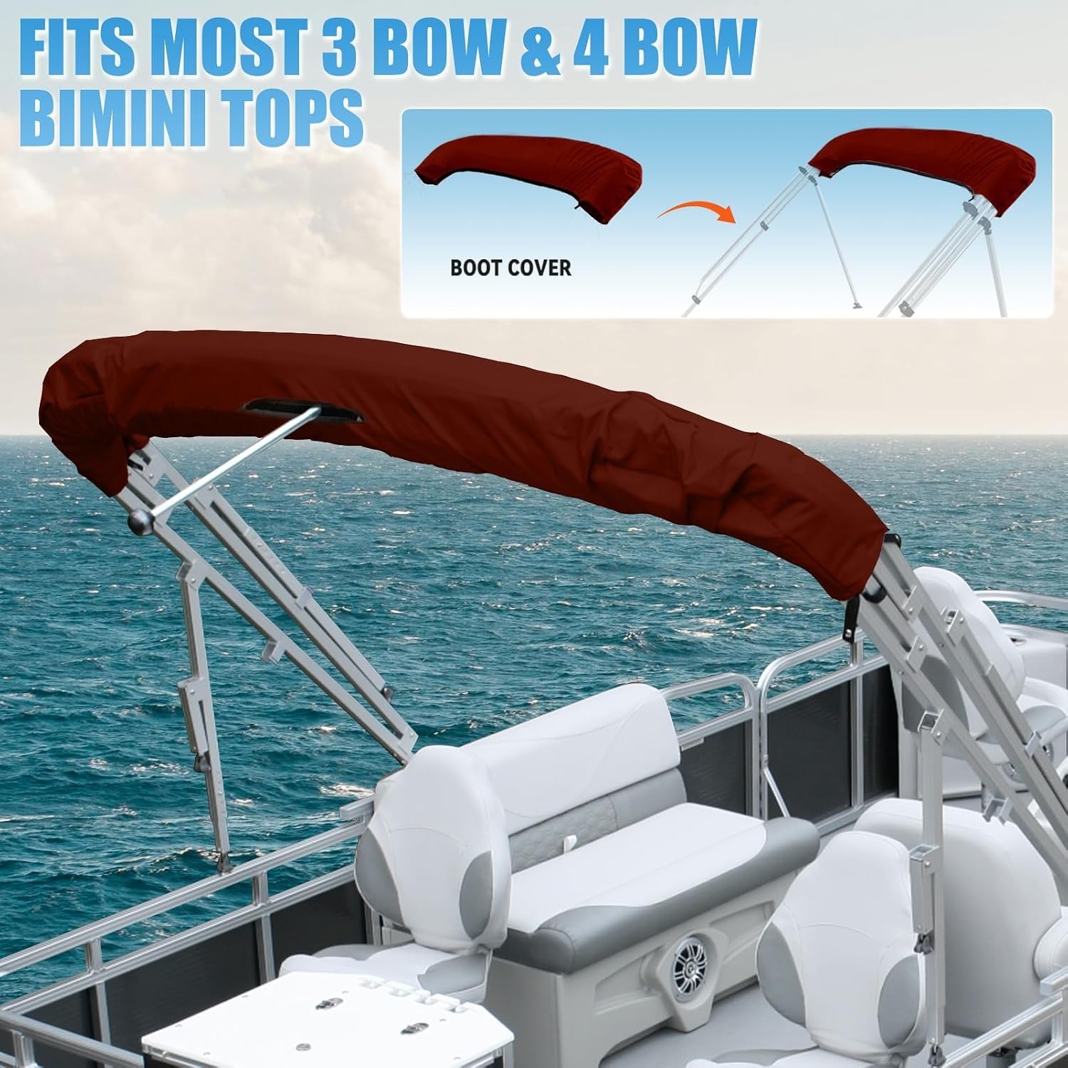 3 Bow Bimini Top Replacement Canvaswith Stern Light Hole and Storage Boot, 1200D