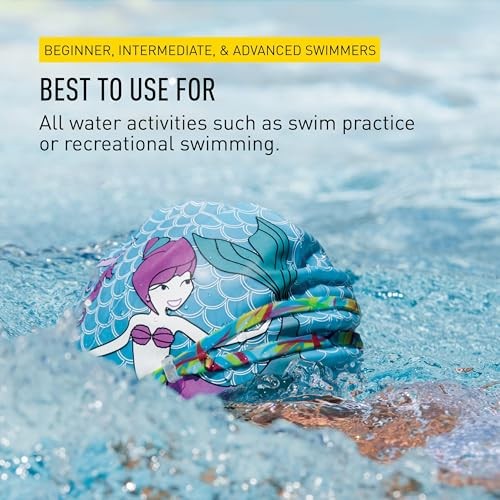 Mermaid Kids Swim Cap – 100% Silicone – Fun Prints – Universal Fit – Chlorine