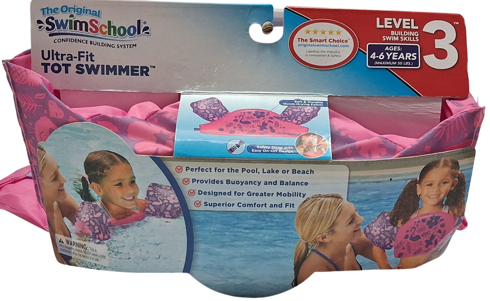 SwimSchool Ultra-Fit Tot Swimmer Float Level 3 Age 4-6 Years Pink 50LBS Max New