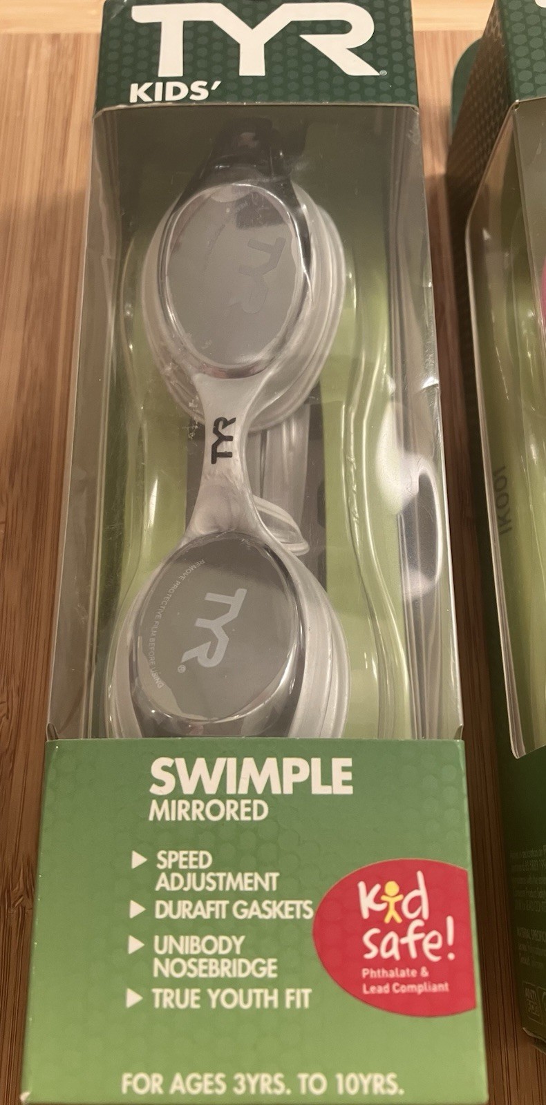 2 PACK TYR Kids Swim Goggles: 1 Swimple-Mirrored/Grey & 1 Flexframe-Tinted/Pink