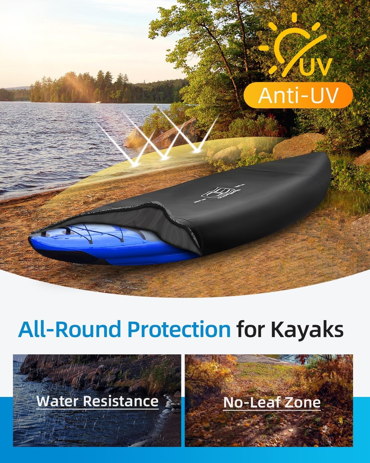 Water-Resistant Kayak Cover, UV-Proof Canoe Dust Cover for 10.8-12ft Kayaks, 420