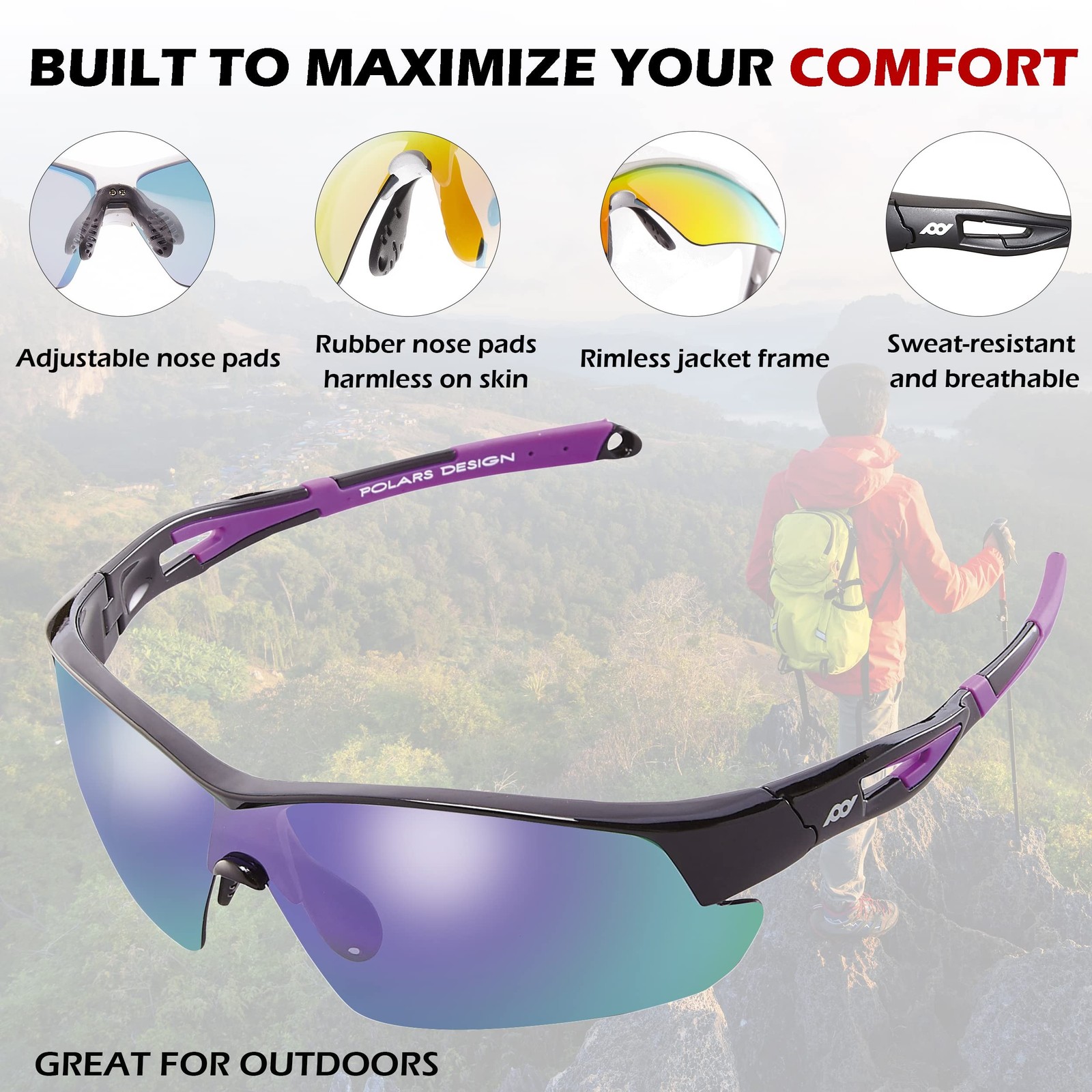 POLARS DESIGN Outdoor Sports Polarized wrap around Cycling Sunglasses for Men…