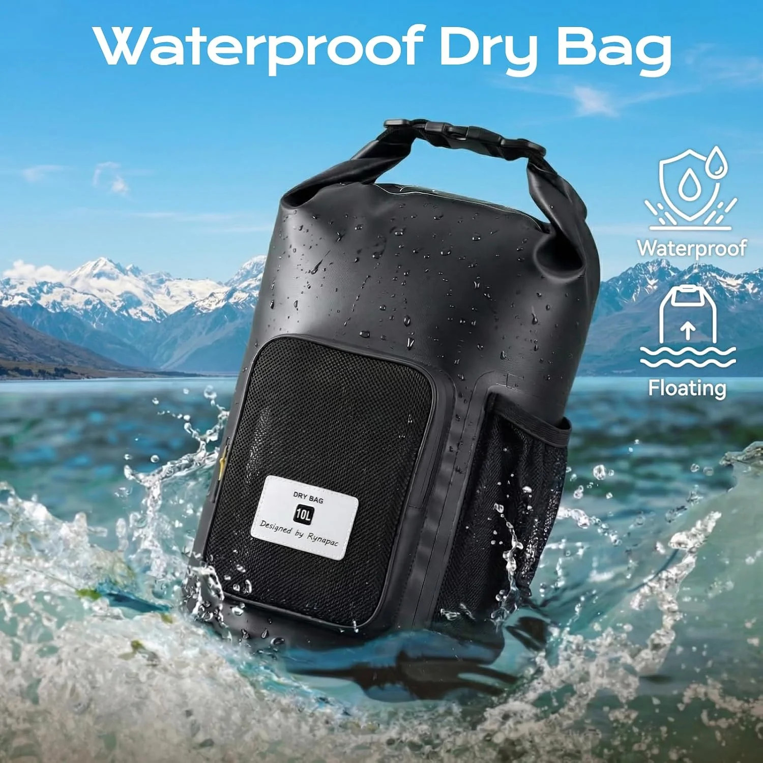 5L Waterproof Dry Bag with Bottle Holder & Mesh Pocket, 500D PVC Tarpaulin Roll