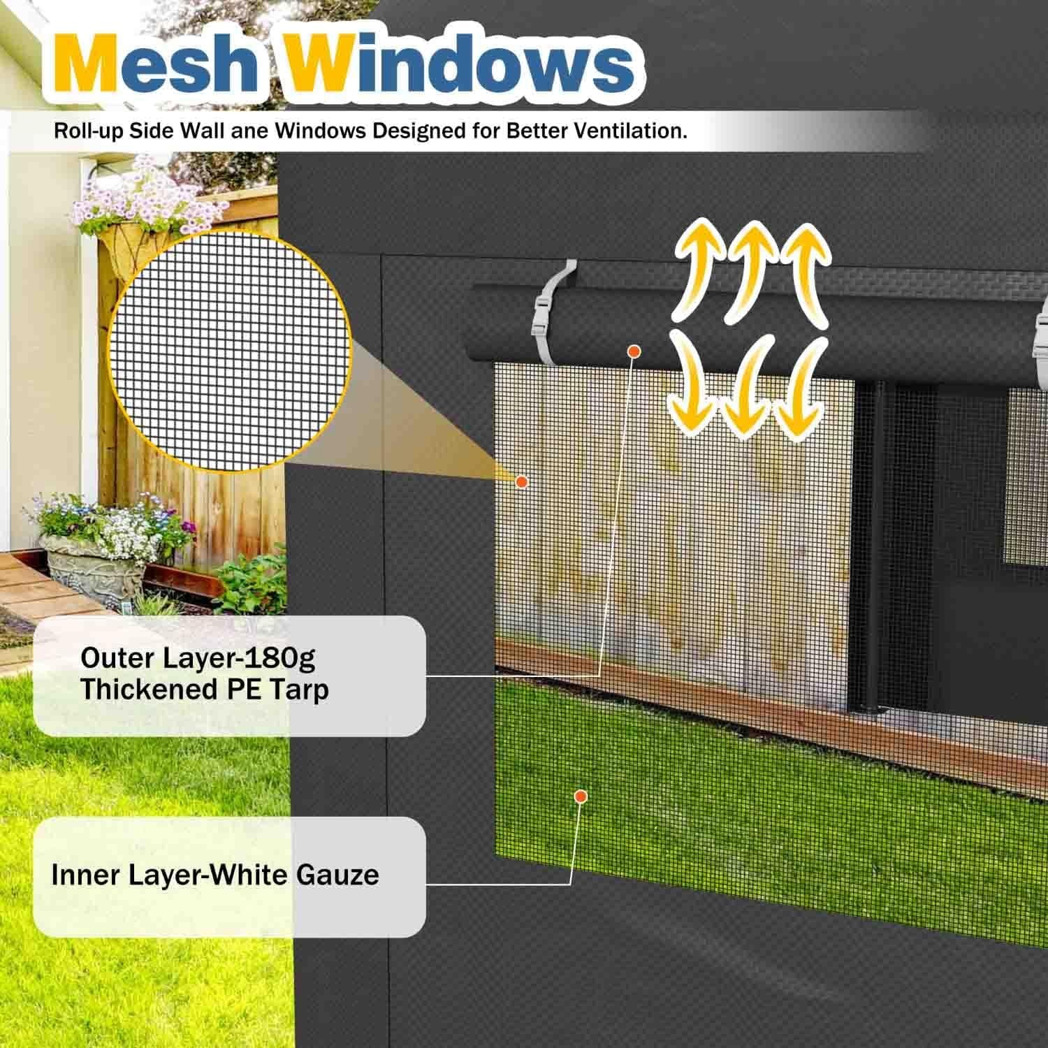 12x20ft Carport with Roll-up Windows, Removable Sidewalls, Doors All-Season Tarp