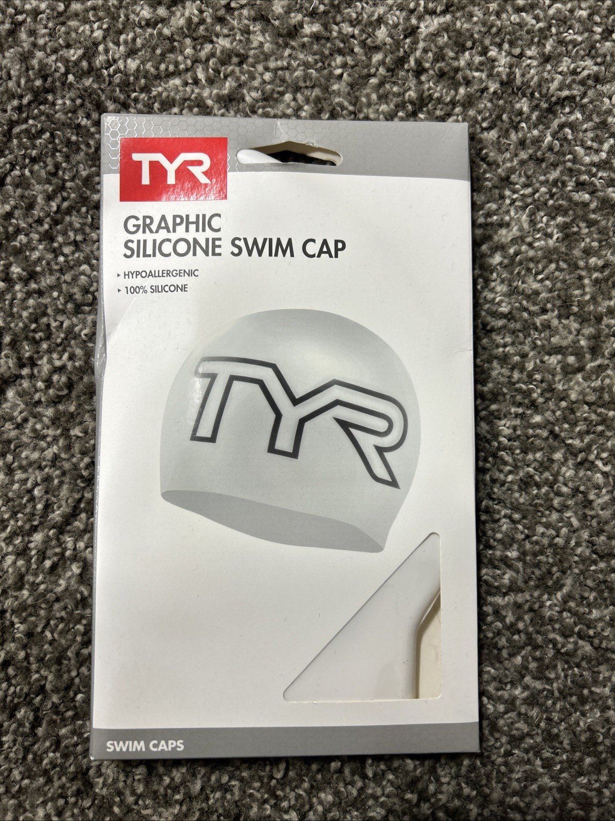 Tyr Graphic 100 White Silicone Swim Cap Adult Size Large Tyr Logo New