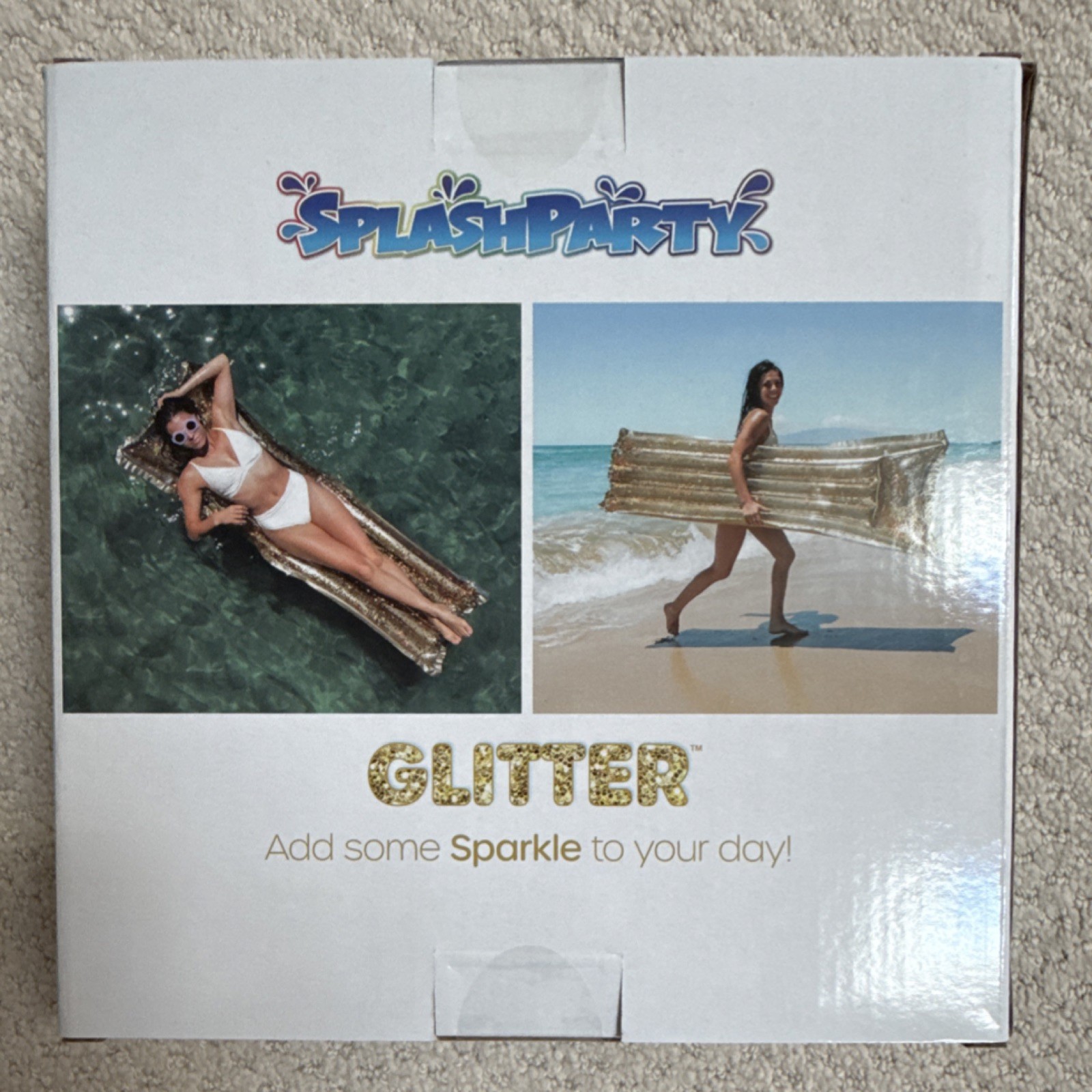 Gold Glitter Pillow Pool Raft 72in Inflatable Summer Swimming Float