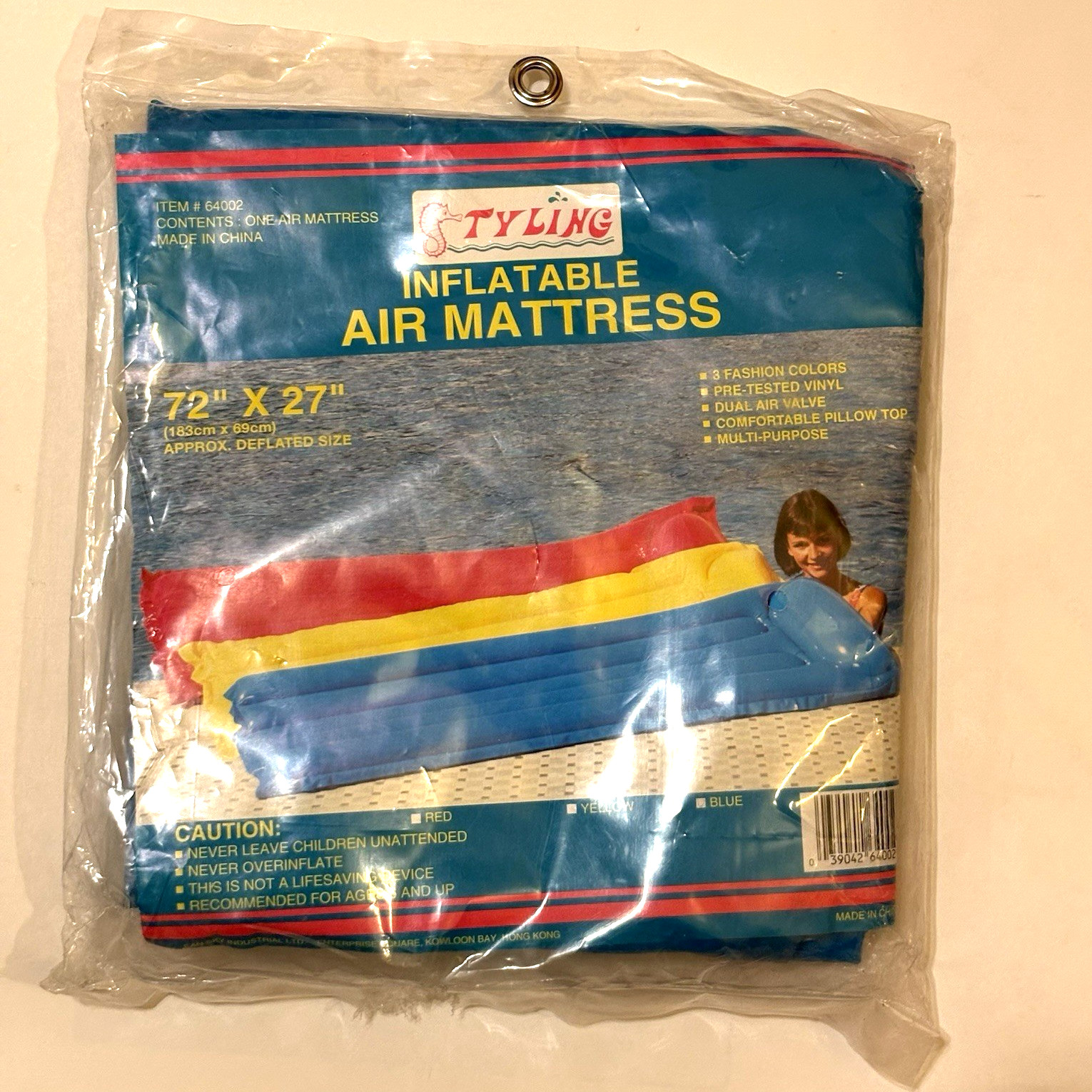 Vintage Inflatable Air Mattress Blue 27” X 72” Styling New in package