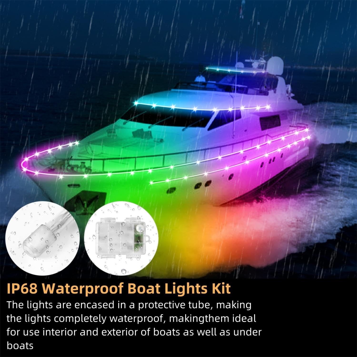 Kayak Paddle Board Lights Kit, IP68 Waterproof Dream Color 22FT, Multicolor