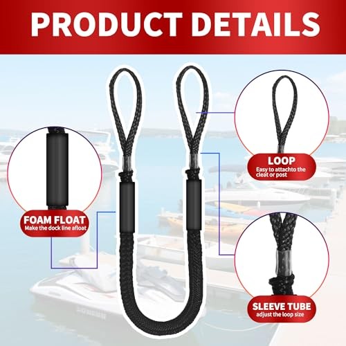 Bungee Dock Line,Boat Rope Stretchable Docking String with Foam Float 4FT Black