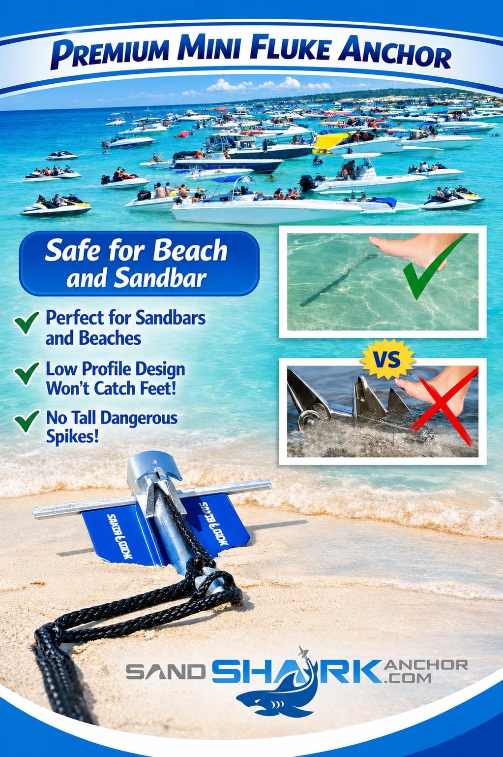SandShark Premium Fluke Anchor-Retractable Shaft Easy Storage-Aluminum Pontoo…
