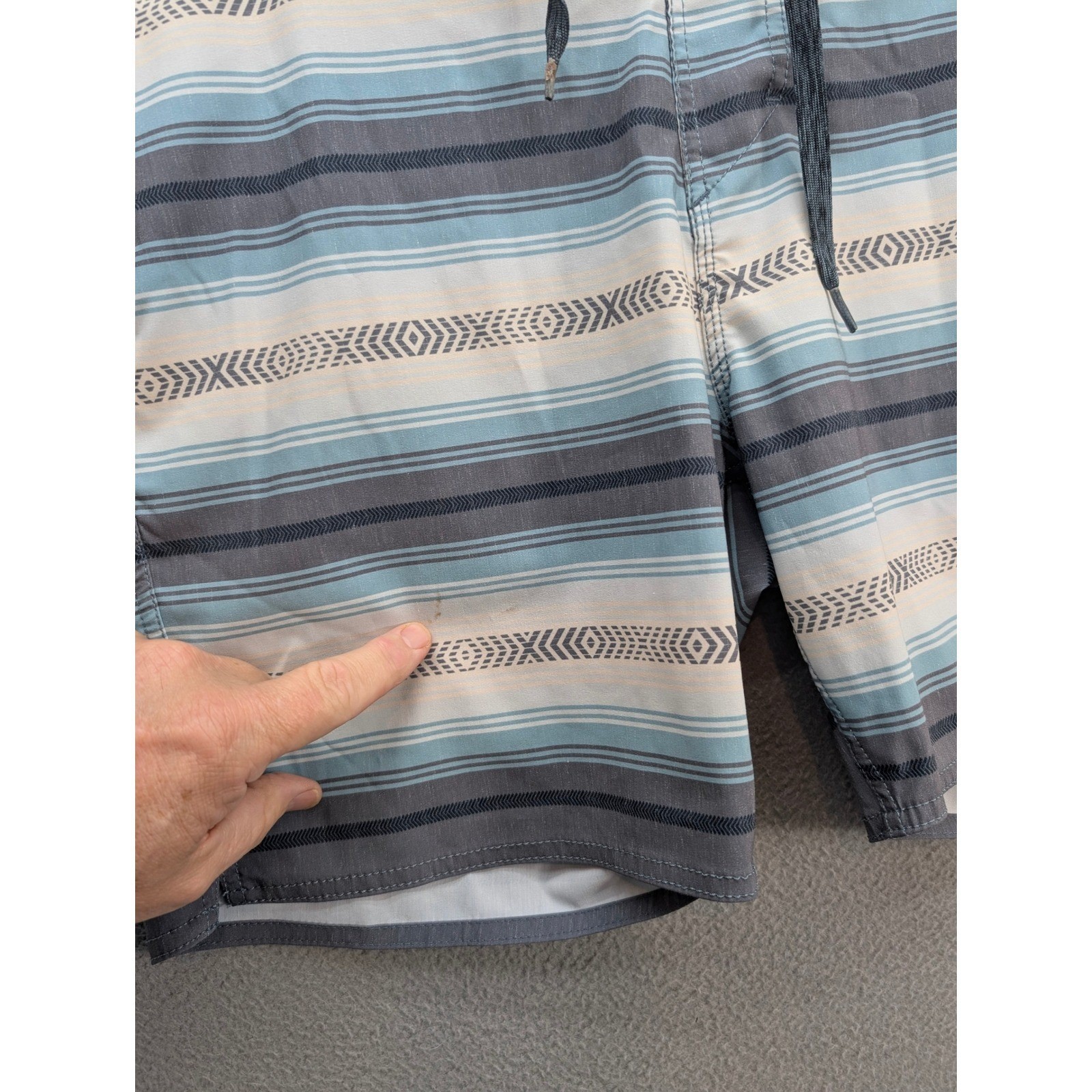 Roark The Chiller Board Shorts Size 30 Striped Blue Gray Swim Trunks Hemp Blend