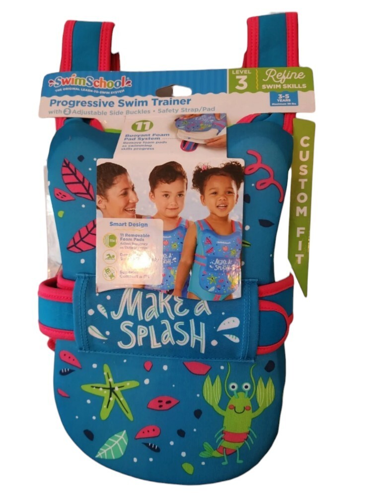 New Swim School Level 3 Progressive Swim Trainer Vest Age 3-5 adjustable 38 lbs