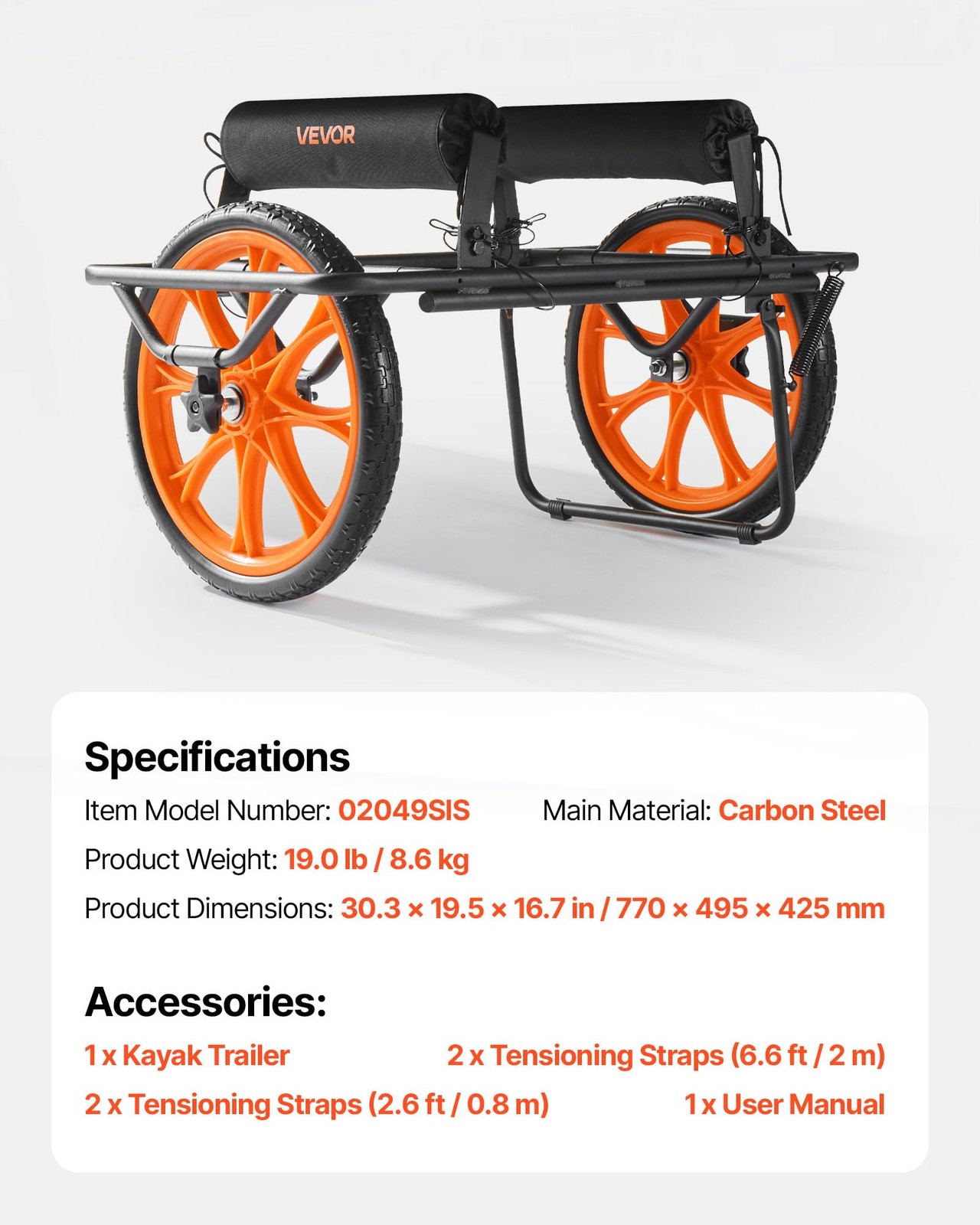 VEVOR 300lbs Kayak Cart, 15″ No-Flat Tires, All-Terrain Canoe Dolly