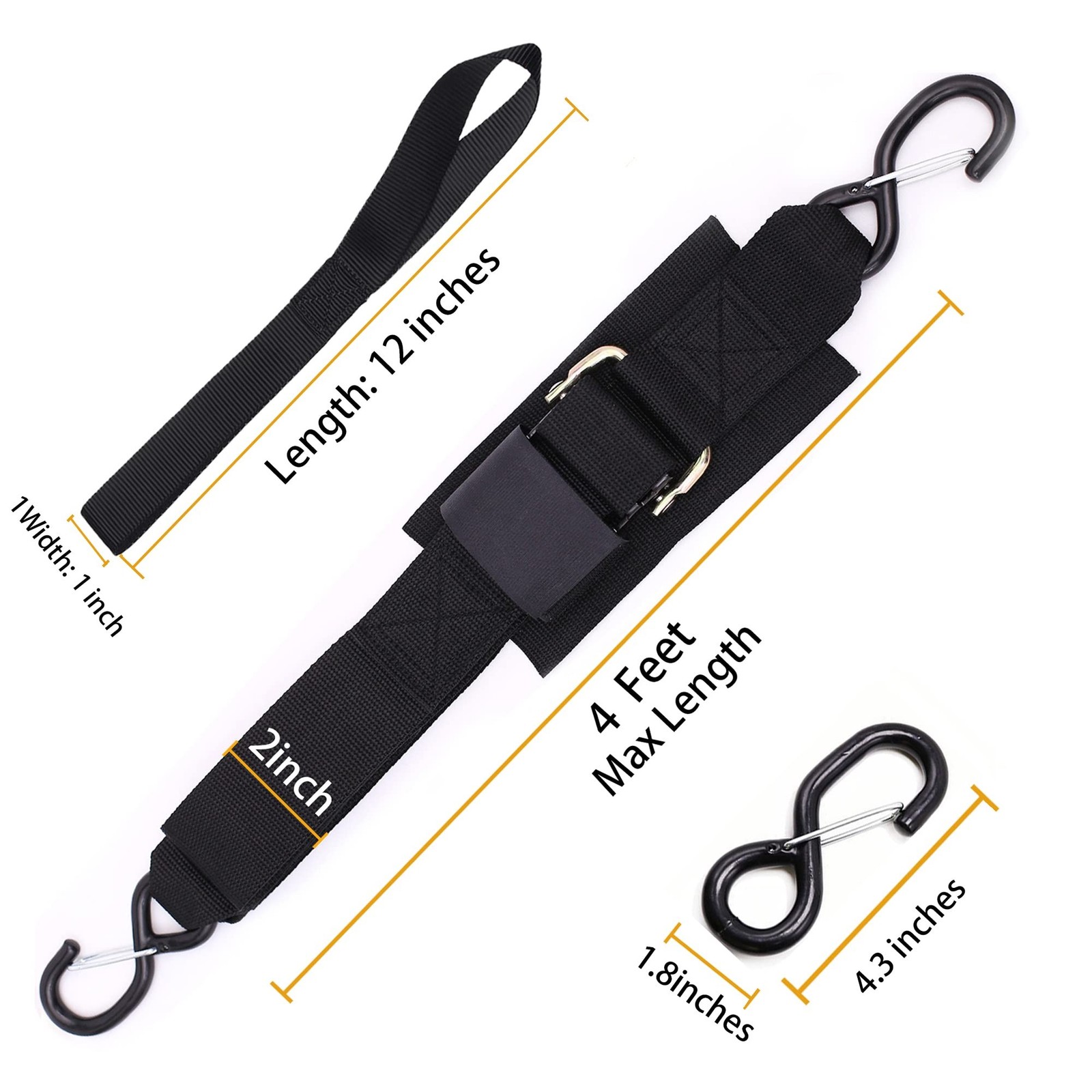 Boat Trailer Straps Transom Tie Down Straps with Latching Hooks and Soft Loop…
