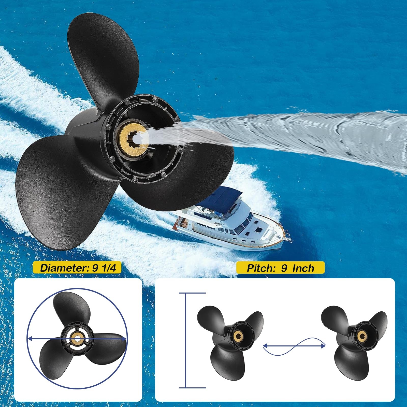 OEM Upgrade 9 1/4 x 9 Aluminum Boat Outboard Propeller fit Suzuki Engines 8-2…