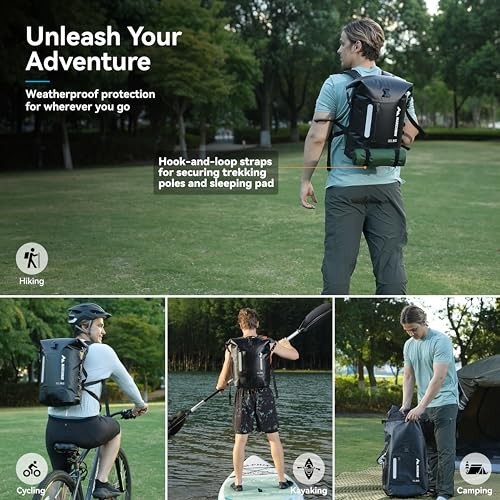 Waterproof Roll Top Backpack Dry Bag 20L/30L/45L, Ergonomic Cushioned Back, Hip