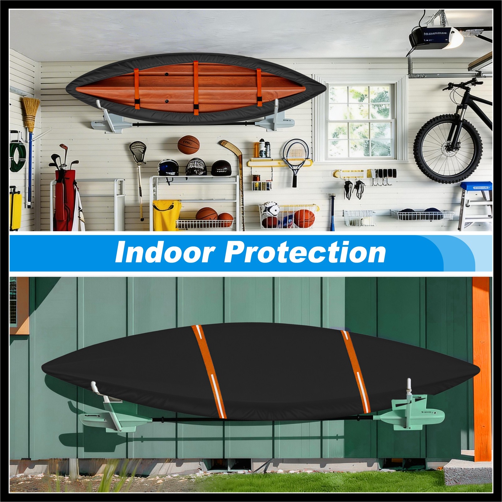 Heavy Duty Kayak Cover Waterproof UV Protection Fit for 10.8ft-12ft Black
