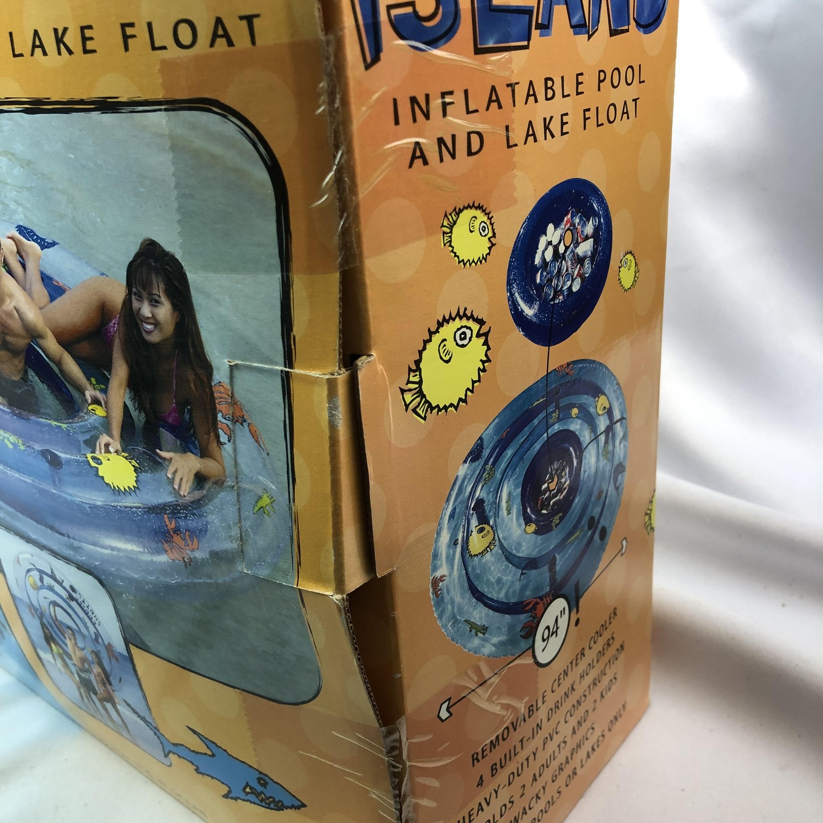 Pike Sport Party Fun Island 94in Inflatable Pool Lake Float PVC 4 Drink Holders