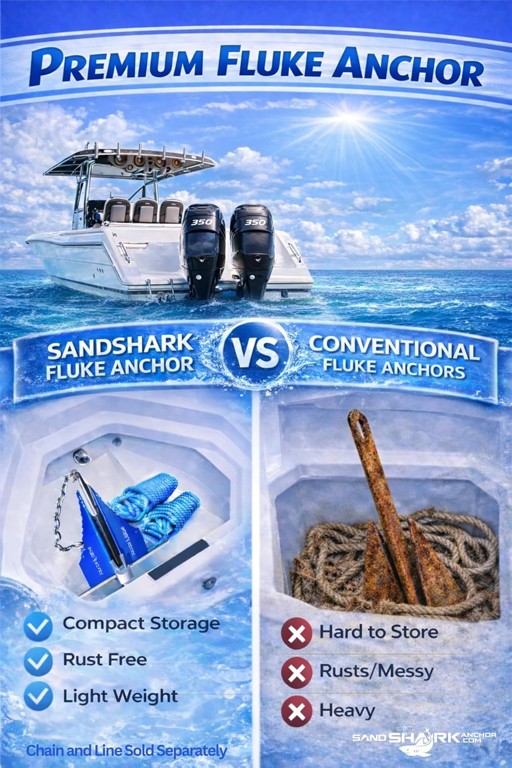 Sandshark Premium Fluke Anchor-Retractable Shaft Easy Storage-Aluminum Pontoon B