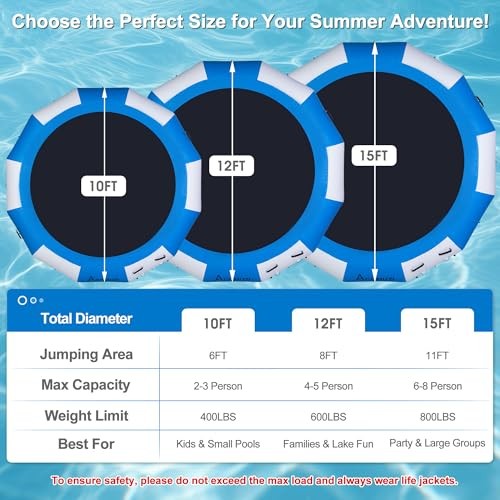 Inflatable Water Trampoline for Lake Pool Ocean, 15FT White-blue