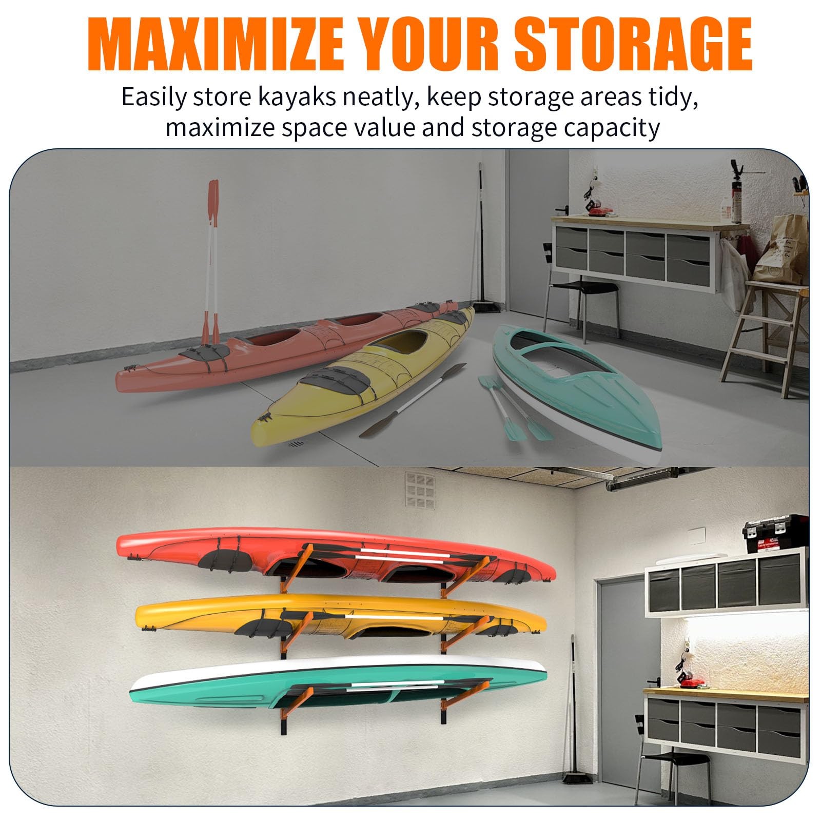 Uokrr Kayak Storage Rack Wall Mount Kayak Racks For Indoor Outdoor Storage