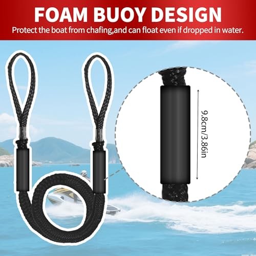 Bungee Dock Line,Boat Rope Stretchable Docking String with Foam Float 4FT Black