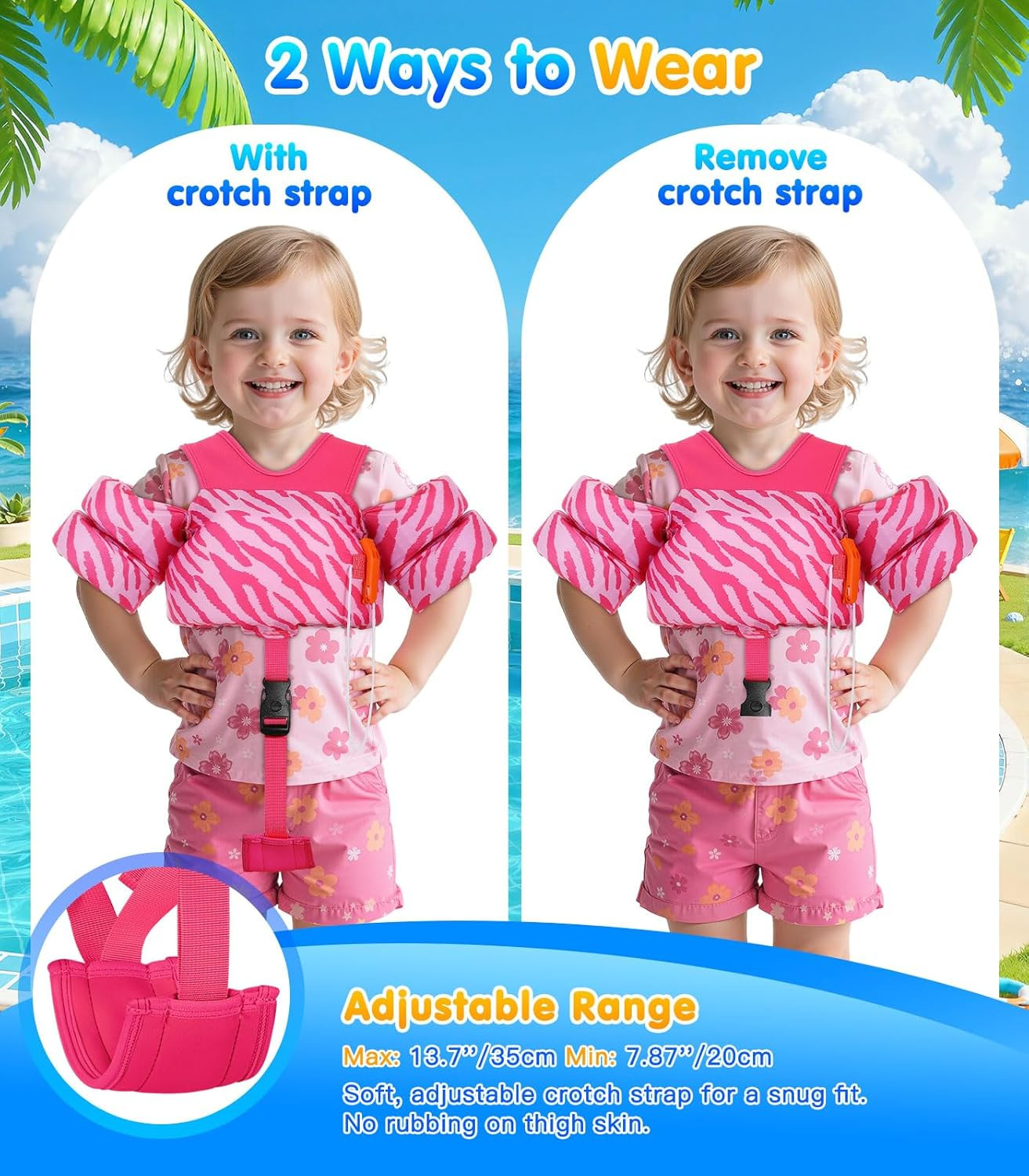 Toddler Swim Vest for 15-30-50-66 Pounds, Boys Girls Swim Puddle Arm Floaties Ca