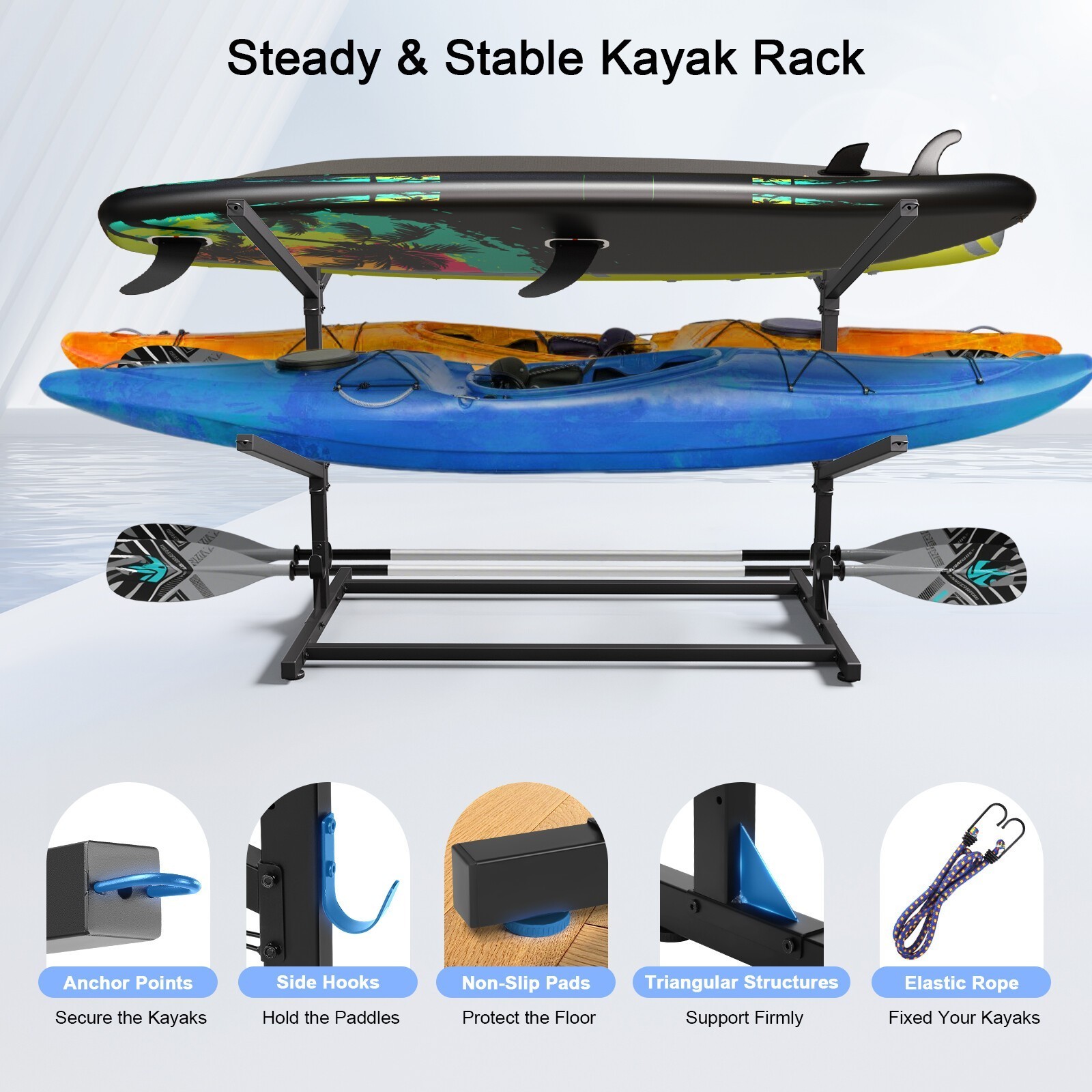 Kayak Storage Rack Indoor Outdoor Freestanding Adjustable f 4 Canoe Paddle Kayak