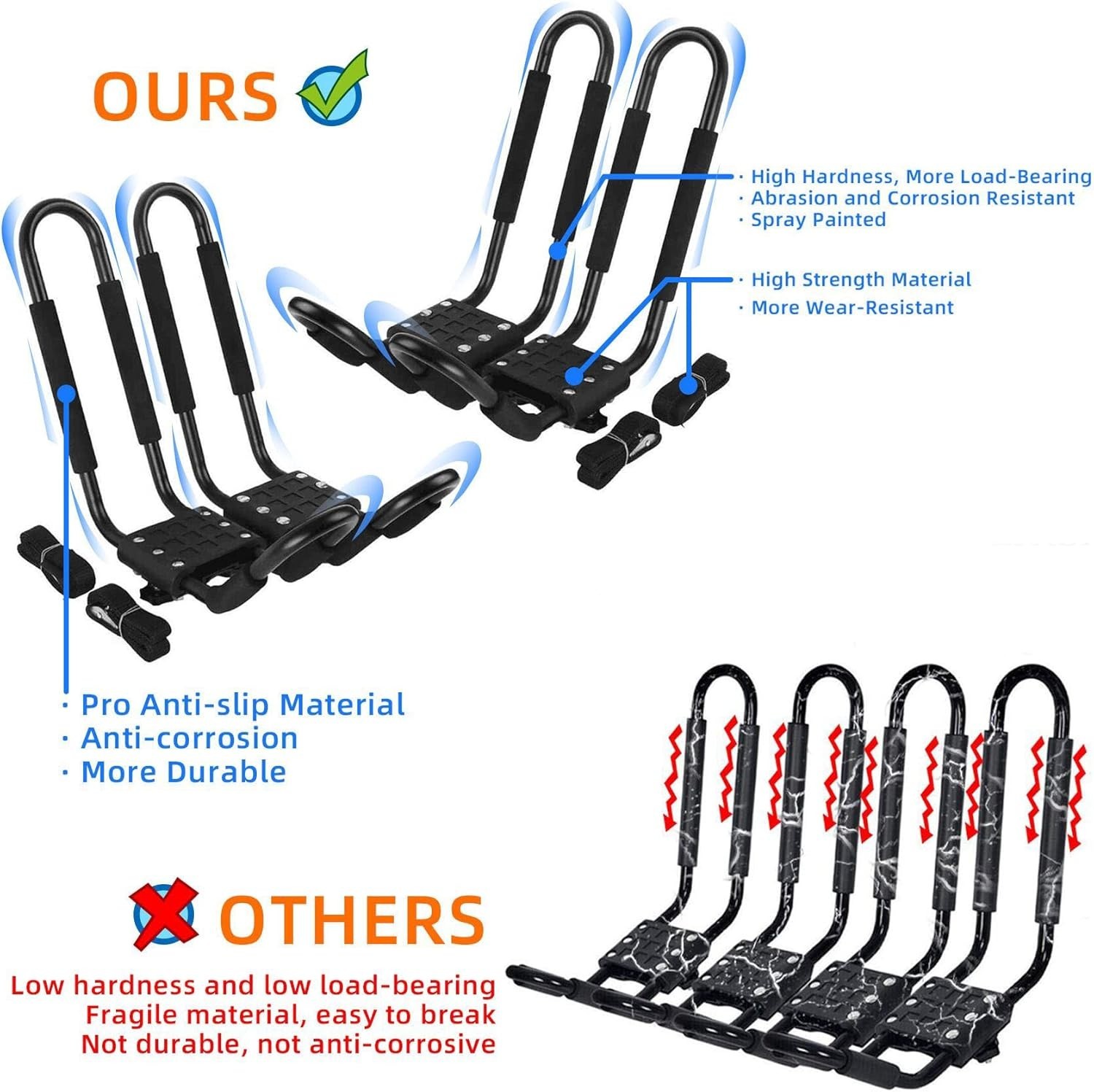 Kayak Roof Rack J-Bar Carrier Holder for Canoe SUV Truck Set of 4