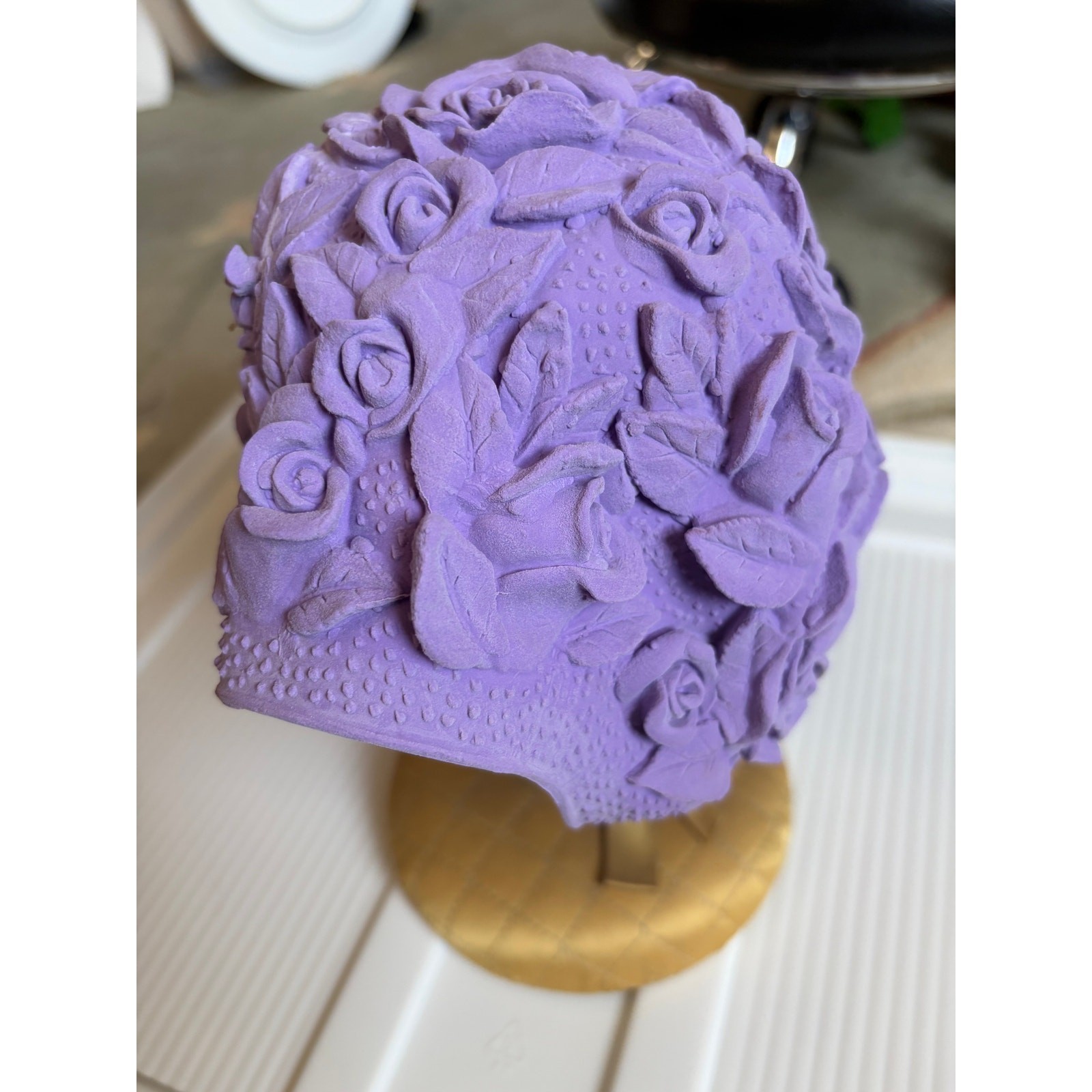 Vintage Swim Cap Womens Roses Latex Rubber Floral Flowers Purple 50s 60s *