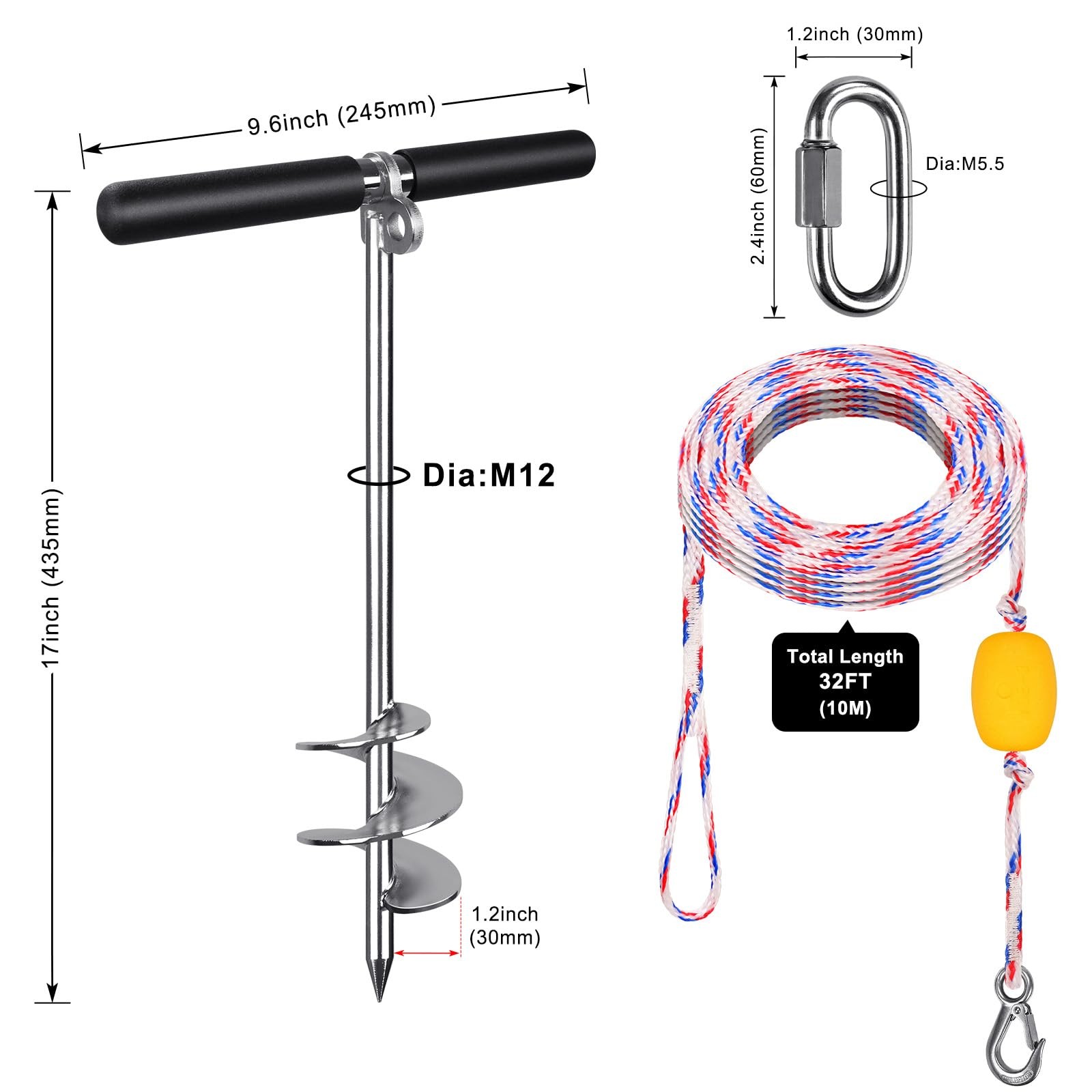 17” Sand Anchor for Boat with 32ft Rope, 304 Stainless Steel Boat Sand Ancho…