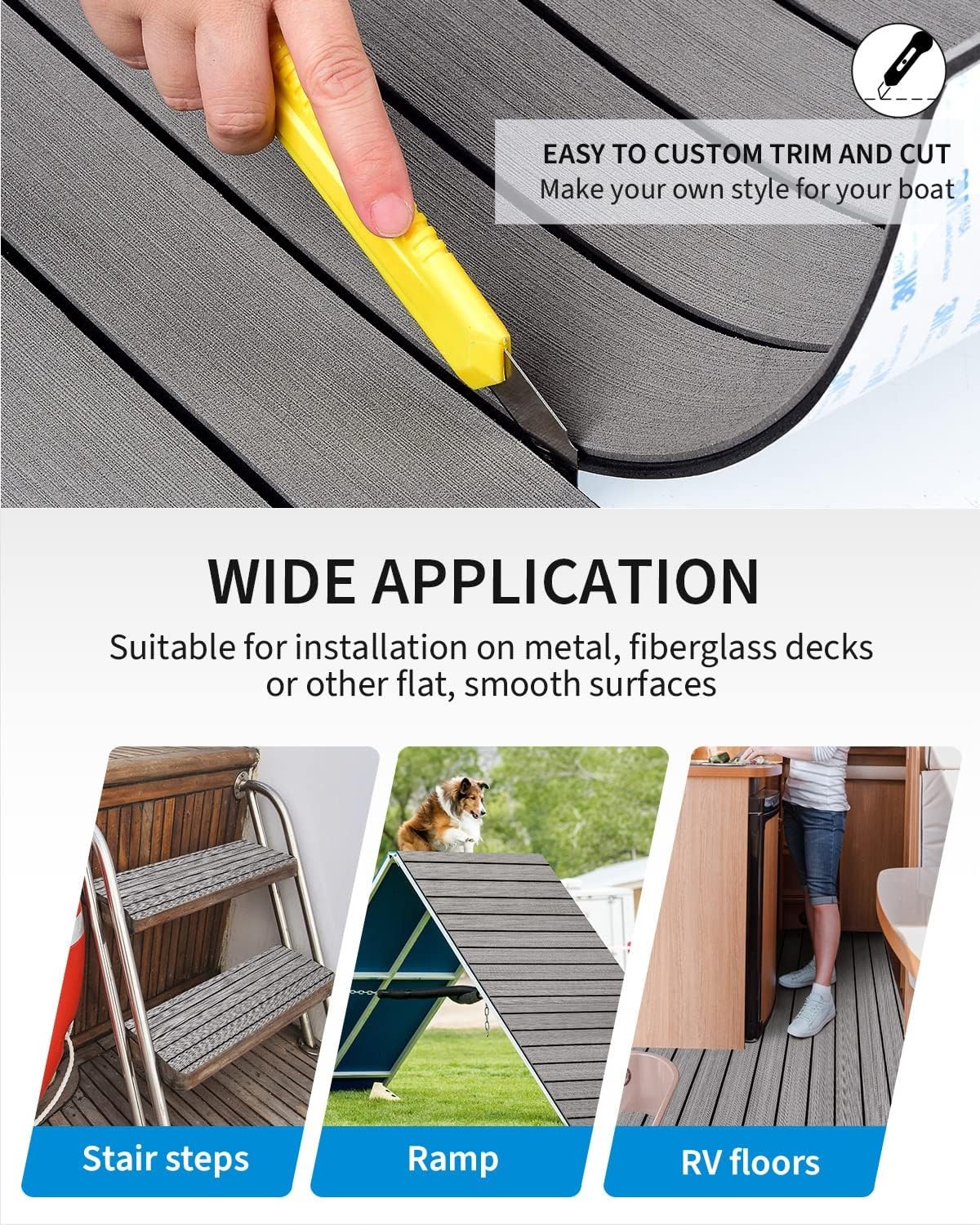 Boat Flooring EVA Foam Self-Adhesive 48”x16.8”