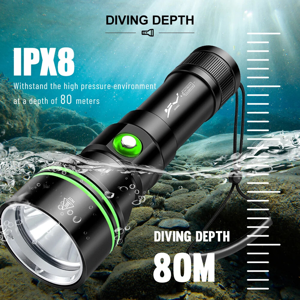 50000LM LED Professional Scuba Diving Light Underwater Flashlight Dive 80m US