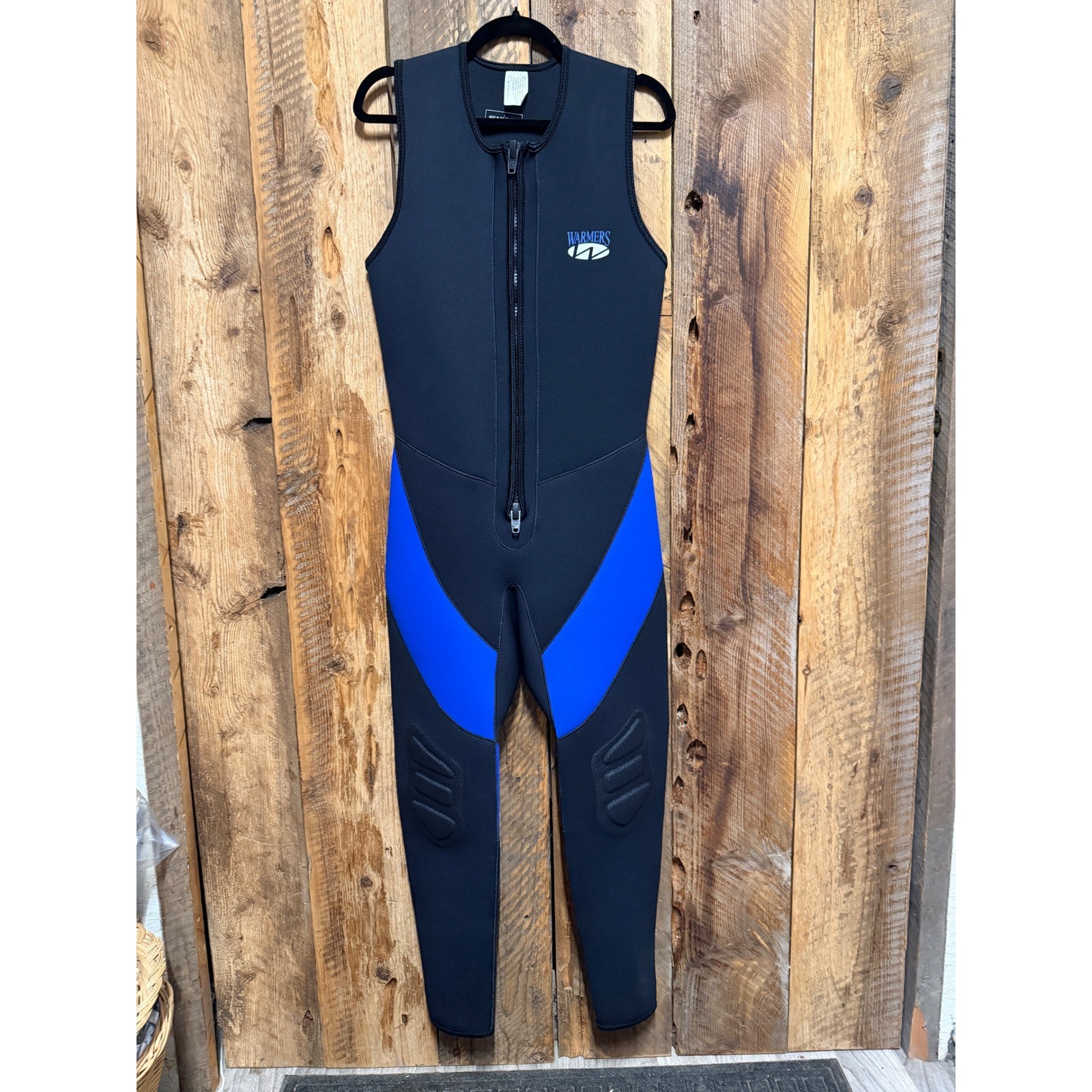 Deep See Warmers Wetsuit Men L Black Blue Neoprene Sleeveless Front Zip Sport