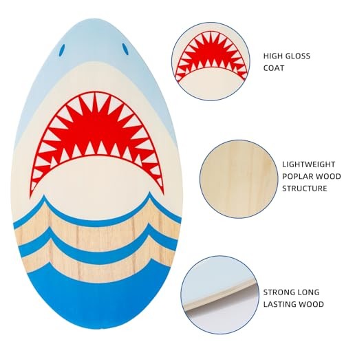 Skimboard 35 Inch Skim Boards for Beach Adults ＆ Kids, High Gloss Coat SHARK