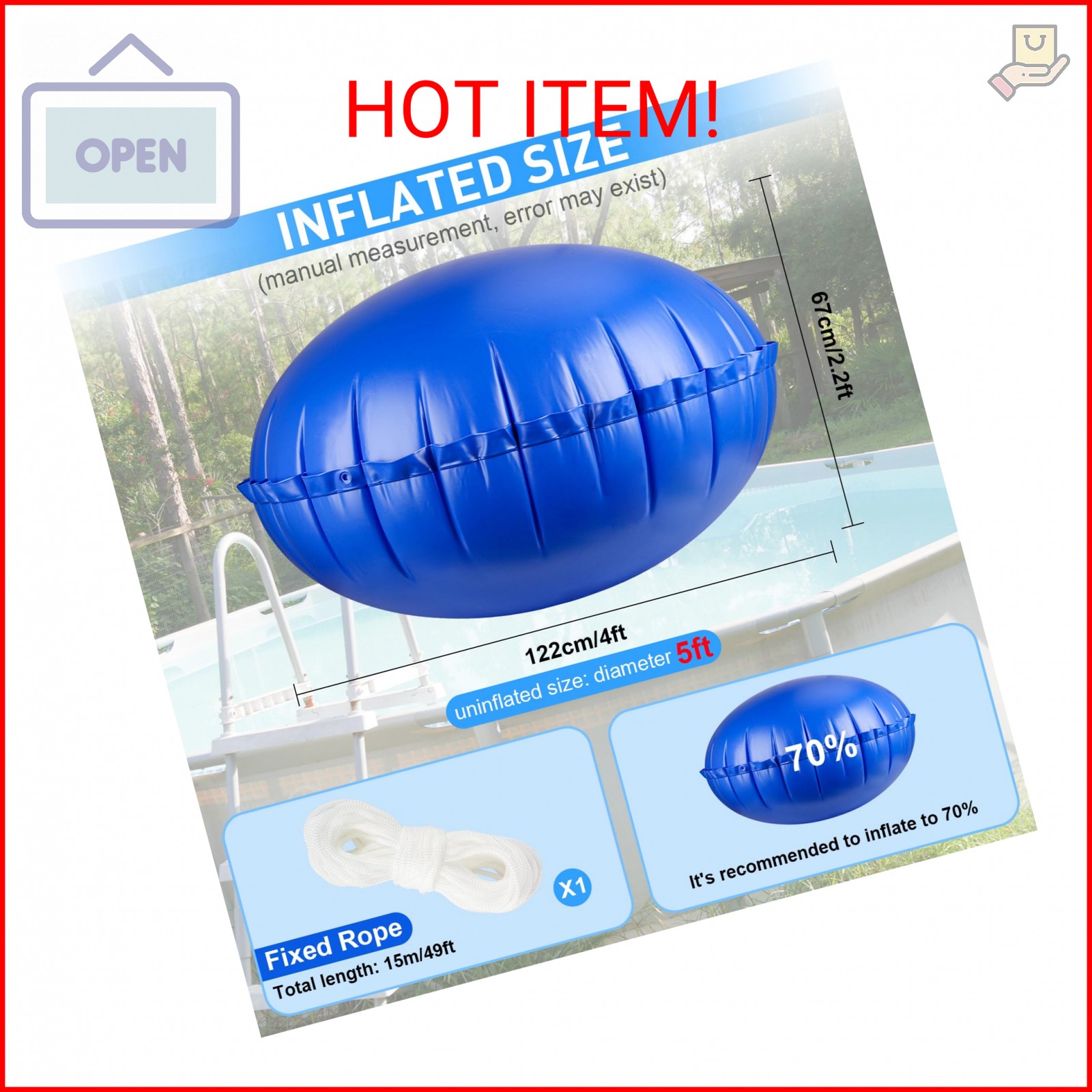 COCHIE 5′ x 5′ Pool Pillows for Above Ground Pools, Ultra-Thick Cold-Resistant P