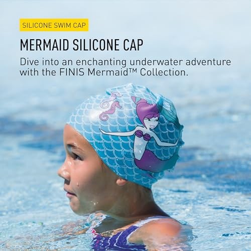 Mermaid Kids Swim Cap – 100% Silicone – Fun Prints – Universal Fit – Chlorine