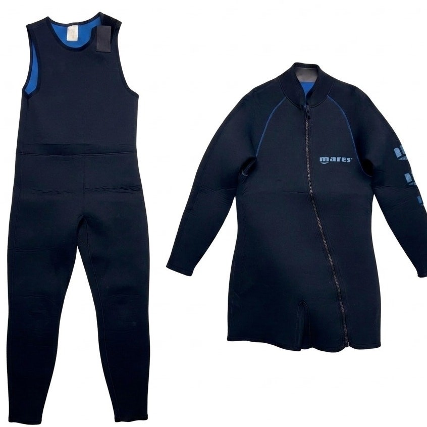 Mares Wetsuit Mens XL Navy Blue Neoprene Scuba Full Zip Swim Diving 2 Piece Set