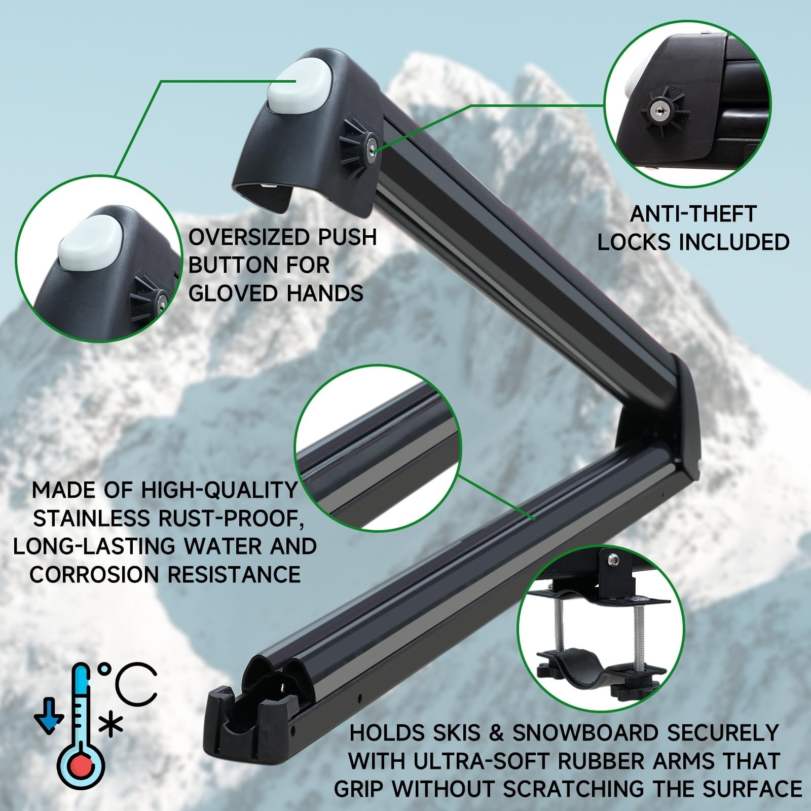 Just-V 33” Aluminum Universal Ski Roof Rack Car Rack Carrier for Skis, Snowb…