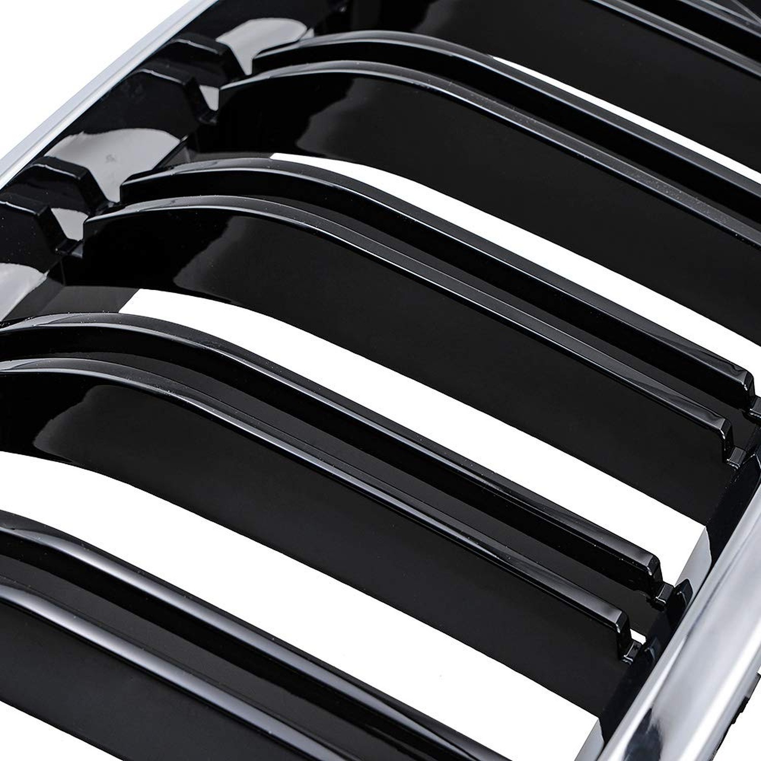Chrome Trim Glossy Black Dual Slats Front Kidney Grille Grill Compatible with…