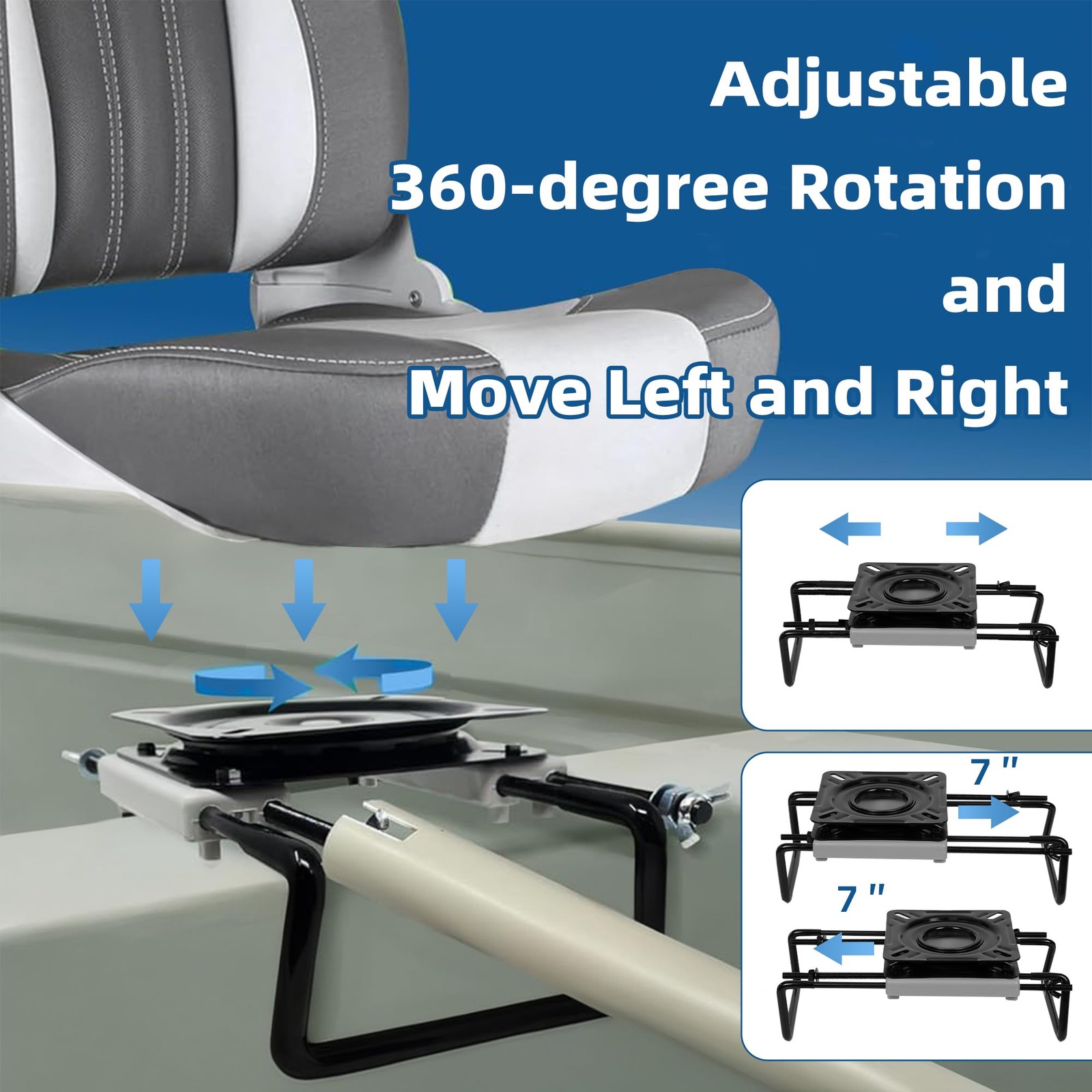 Clamp-On Boat Seat Mount with Swivel Heavy Duty Base for Jon Boats Aluminum