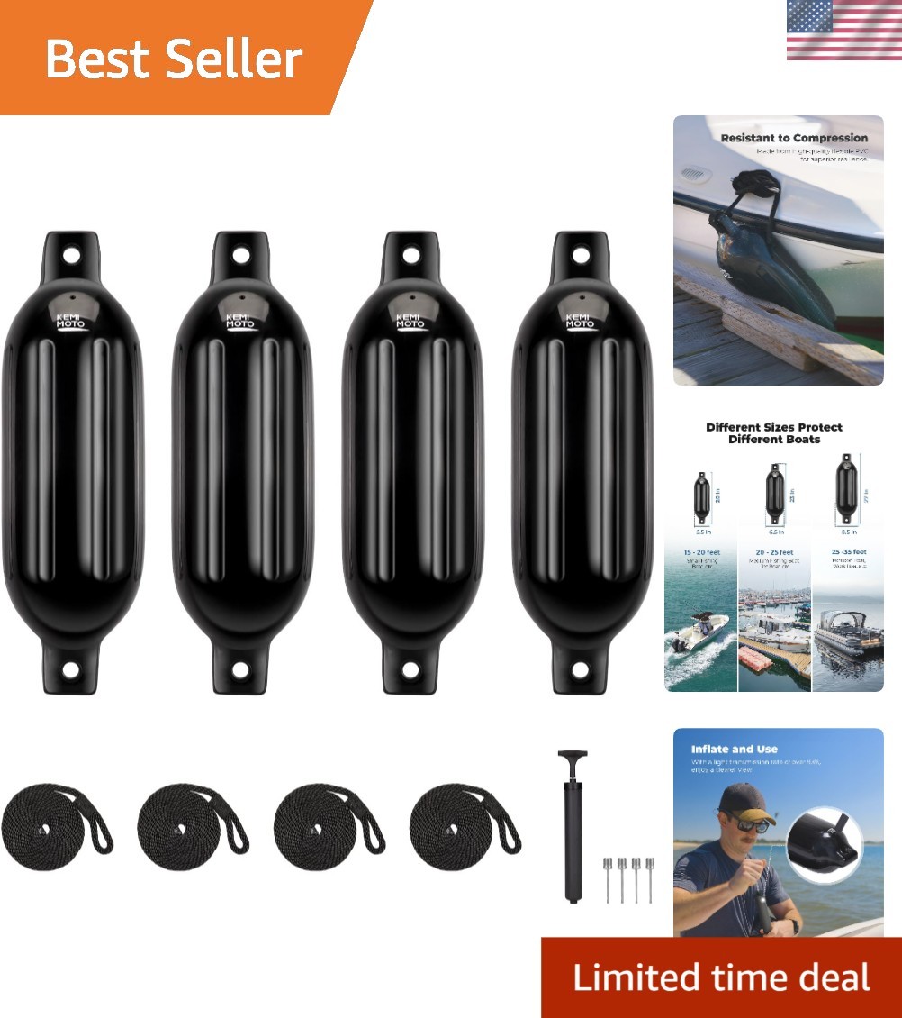 Boat Fenders Boat Bumpers for 15-35ft Boat, 4 Pack Bumpers with 4 Ropes, Boat…