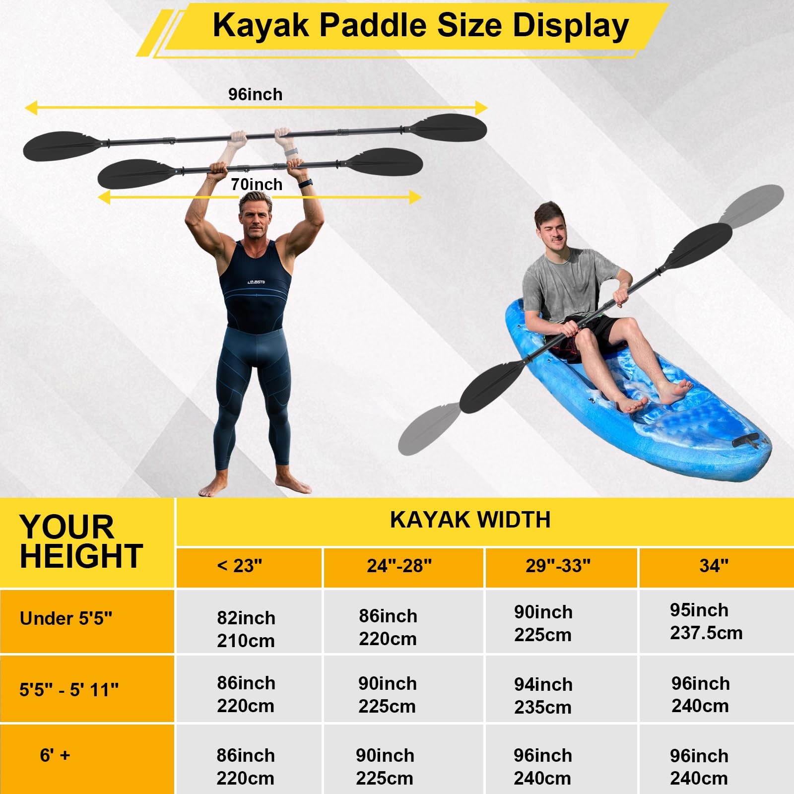 Kayak Paddle,70 to 95in Telescopic Carbon Fiber Kayak Paddle Frosted Pipe wit…