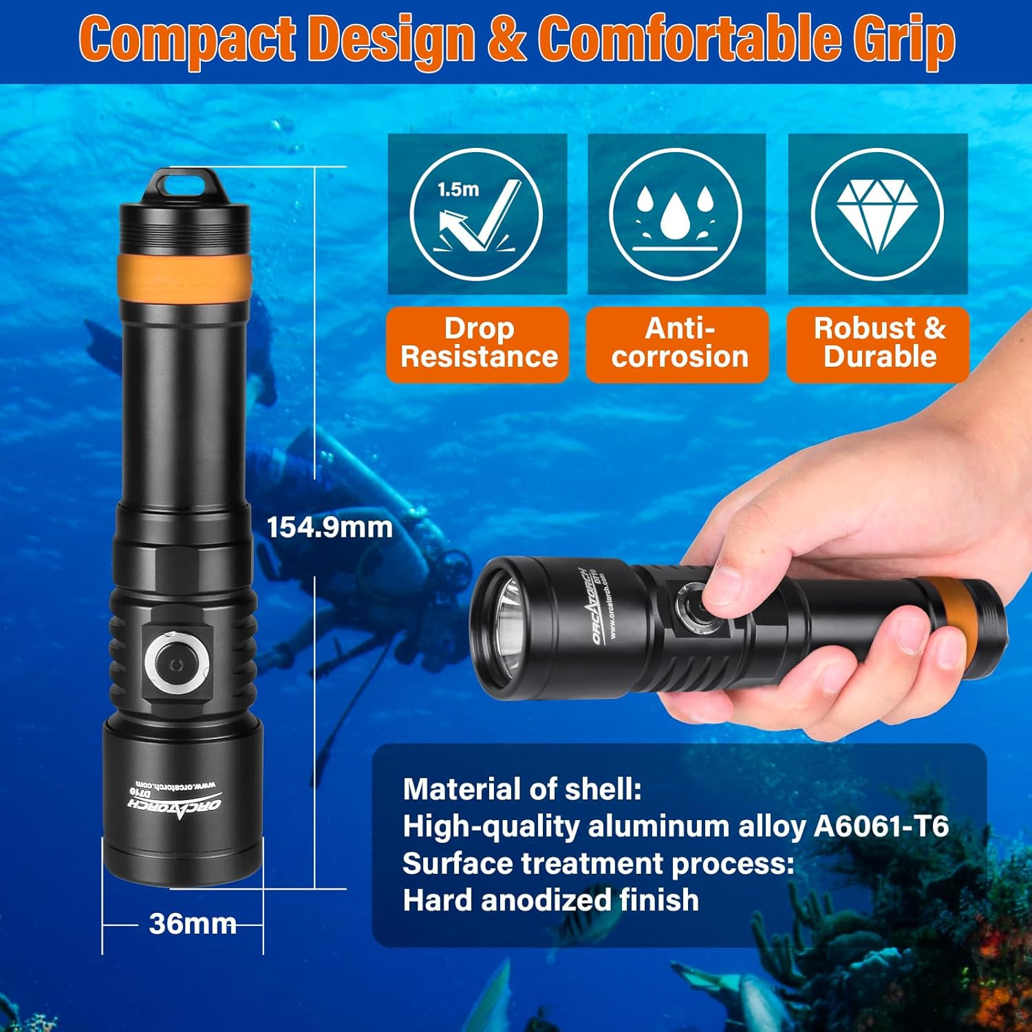 ORCATORCH D710 Scuba Diving Light, 3000 Lumens Super Bright Underwater Flashligh
