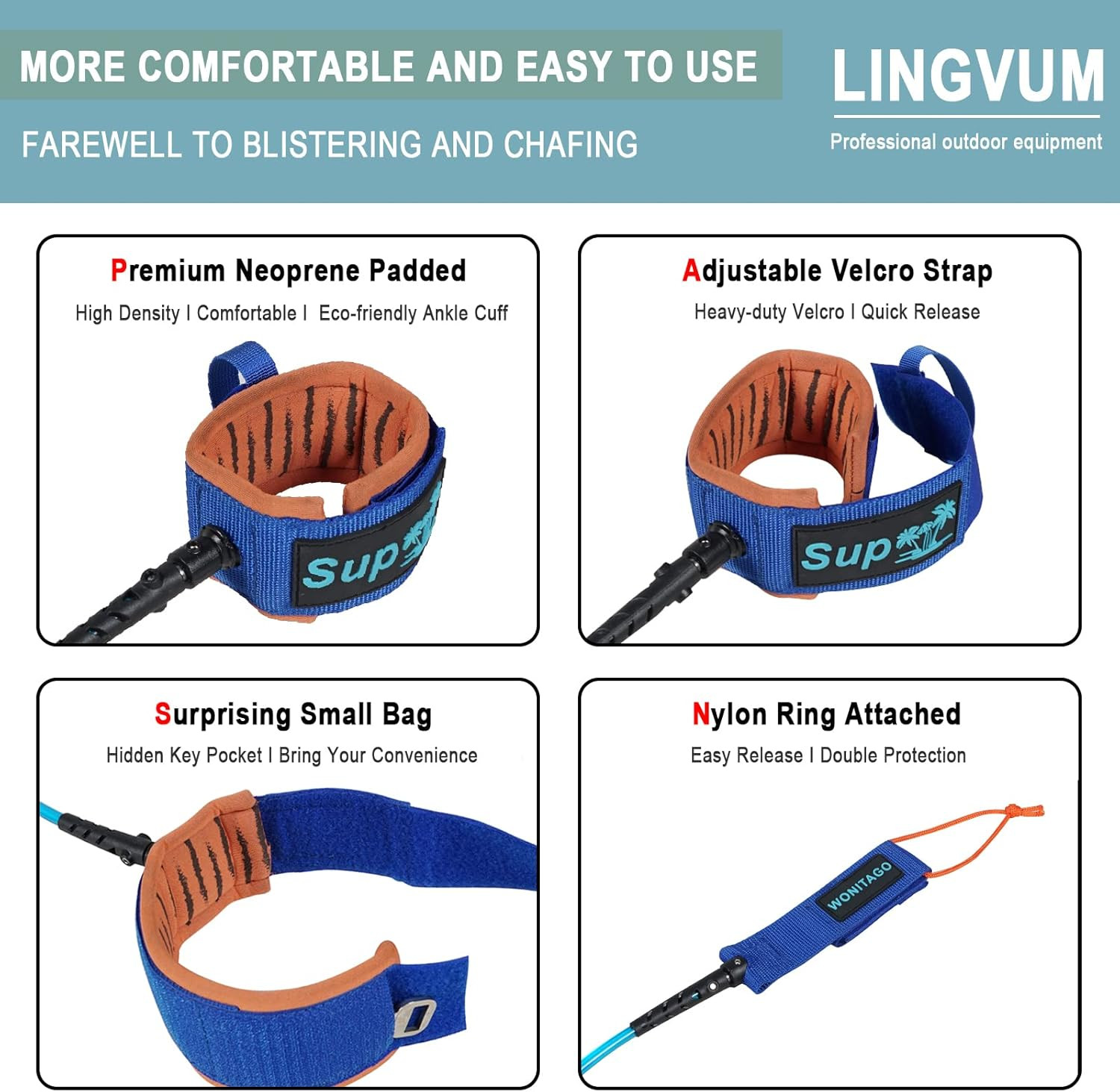 Coiled SUP Leash Premium Paddle Board Ankle Leashes Legrope Strap for Paddleboar