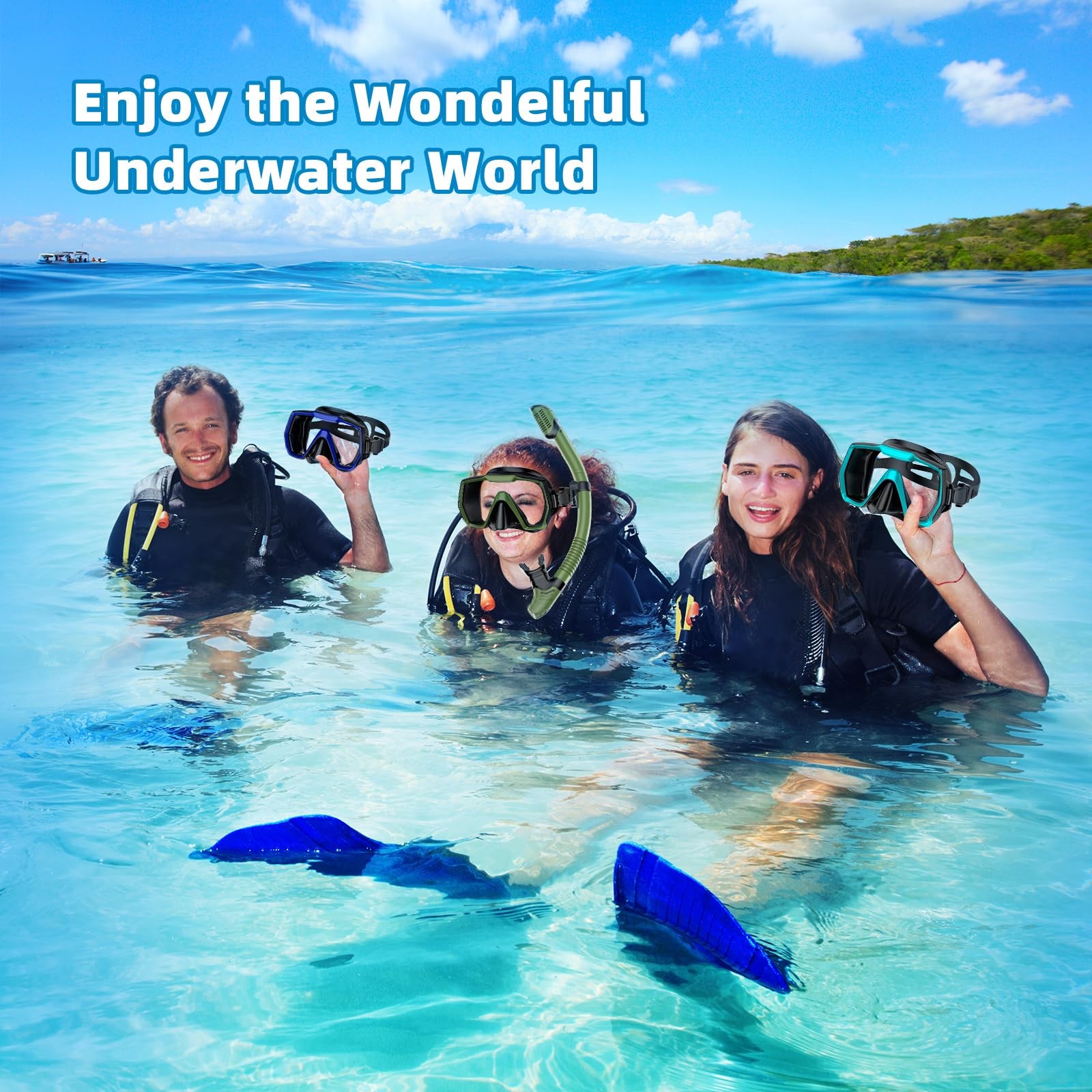 Snorkel Set Adults Snorkeling Gear Anti-Leak and Anti-Fog Army Green+Black