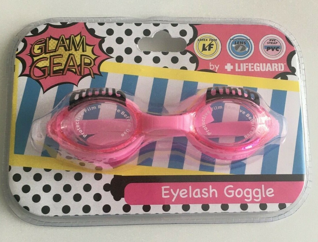 Pink Swim Goggles Fun Eyelash Latex Free Polycarbonate Lens PVC Strap Swimwear