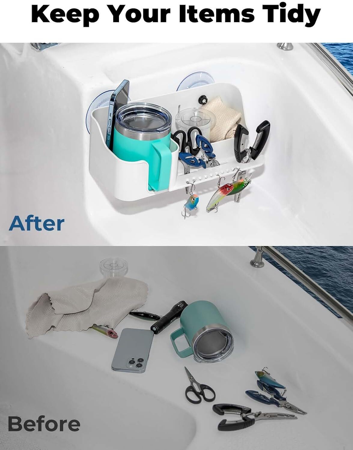 KEMIMOTO Boat Caddy Organizer, Marine Cup Holder Universal For Bass Boat Kayak