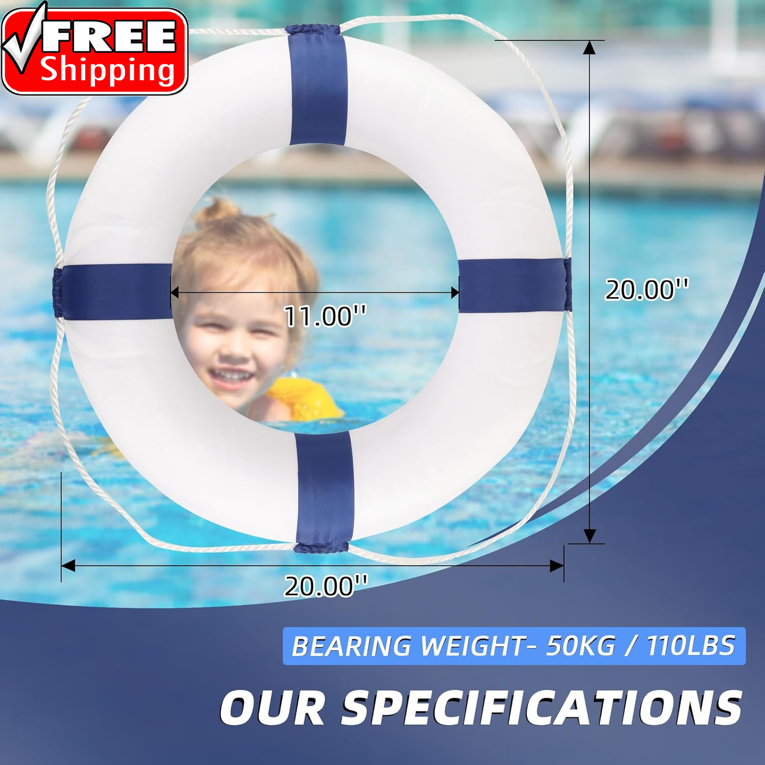 20″ Foam Life Preserver Ring with 98.4Ft Floating Lifesaving Rope, Throwable Flo